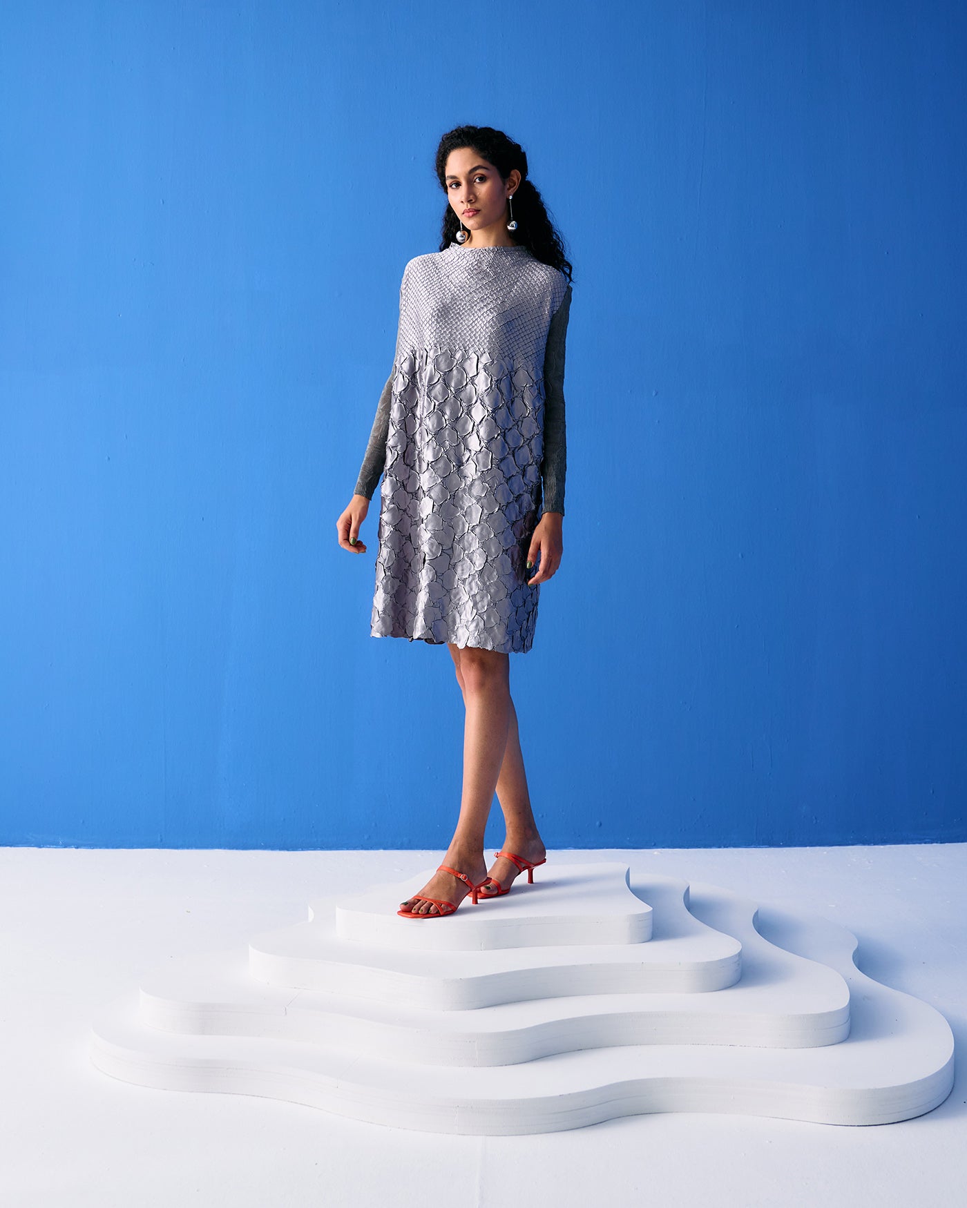 SILVER MERMAID TEXTURED DRESS