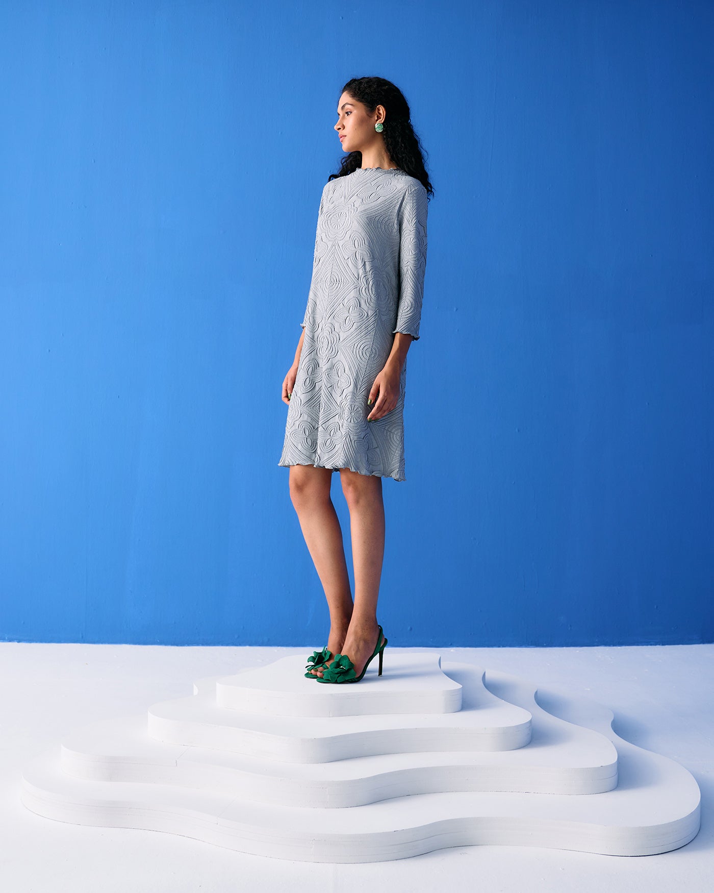 GREY MOSIAC TEXTURED DRESS