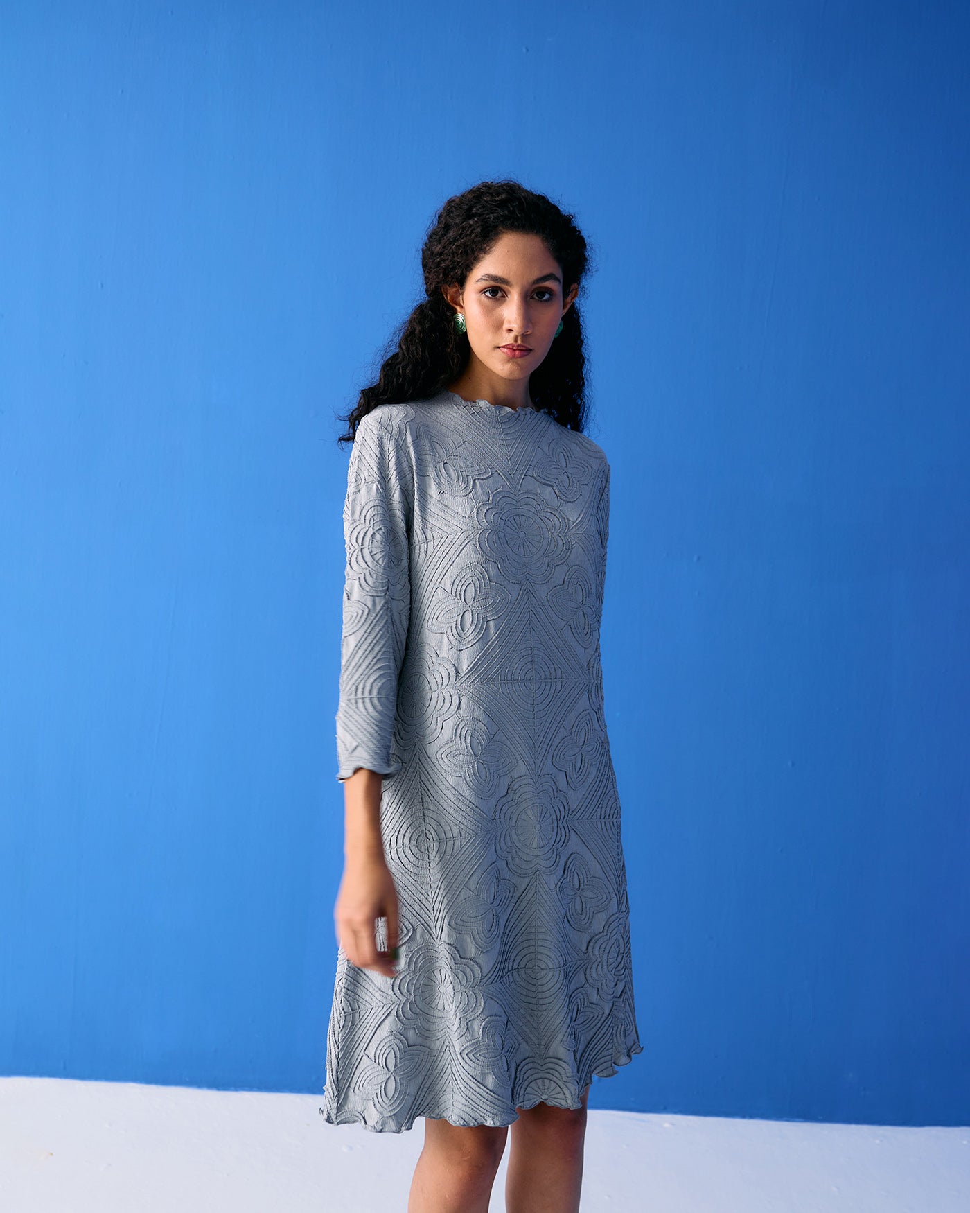 GREY MOSIAC TEXTURED DRESS