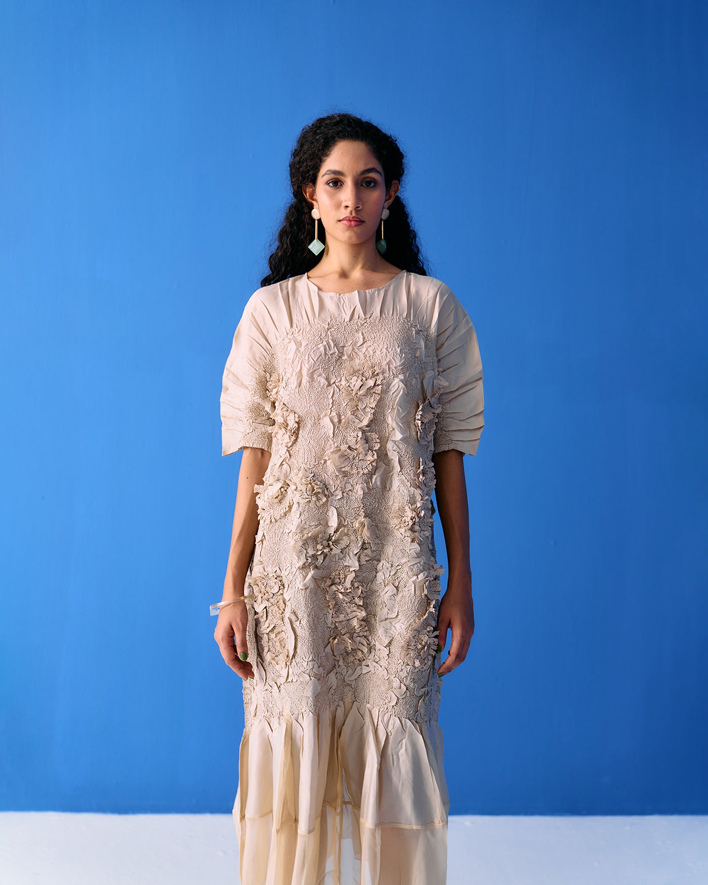 IVORY CRINKLED DRESS