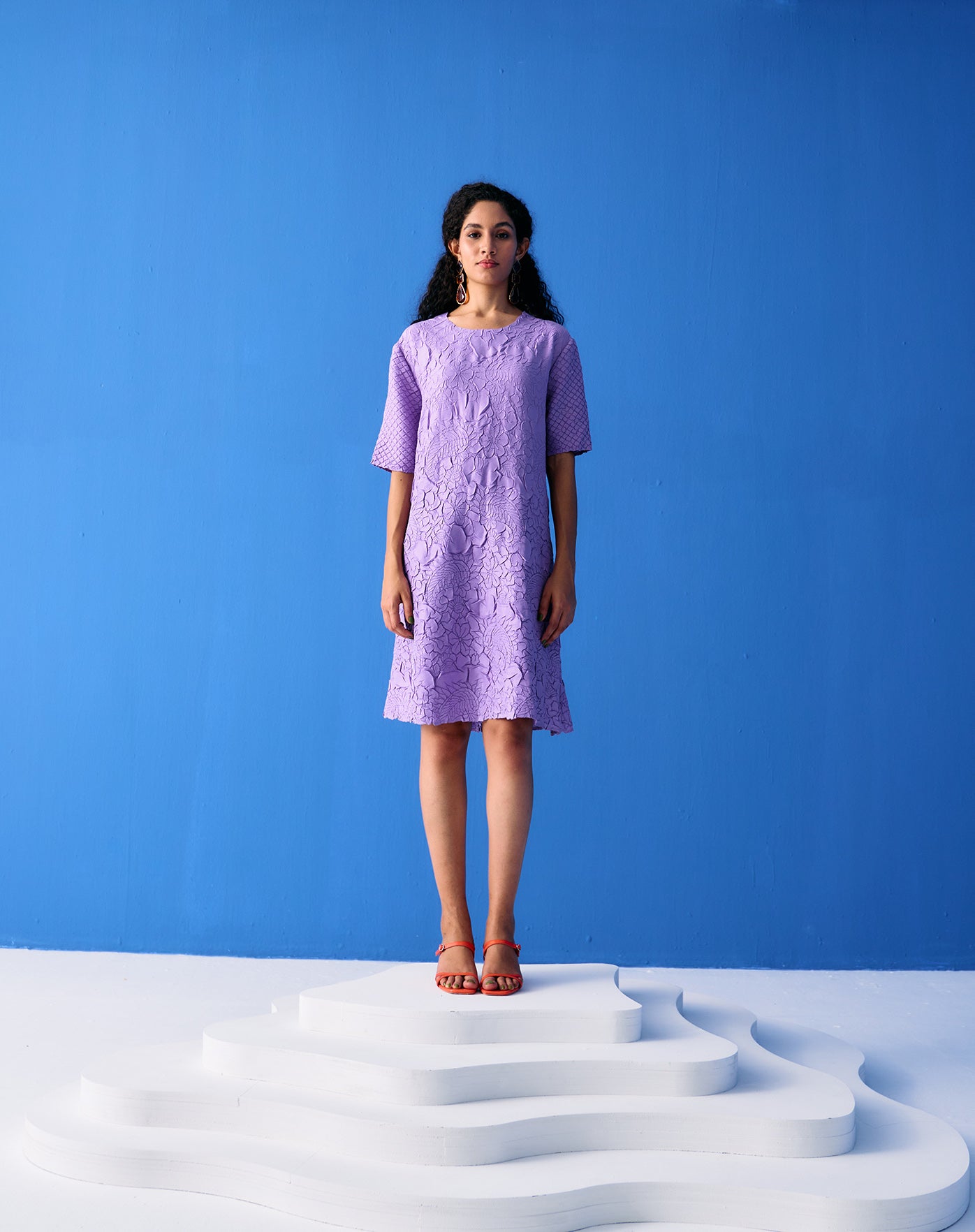 LILAC FLOWER TEXTURED DRESS
