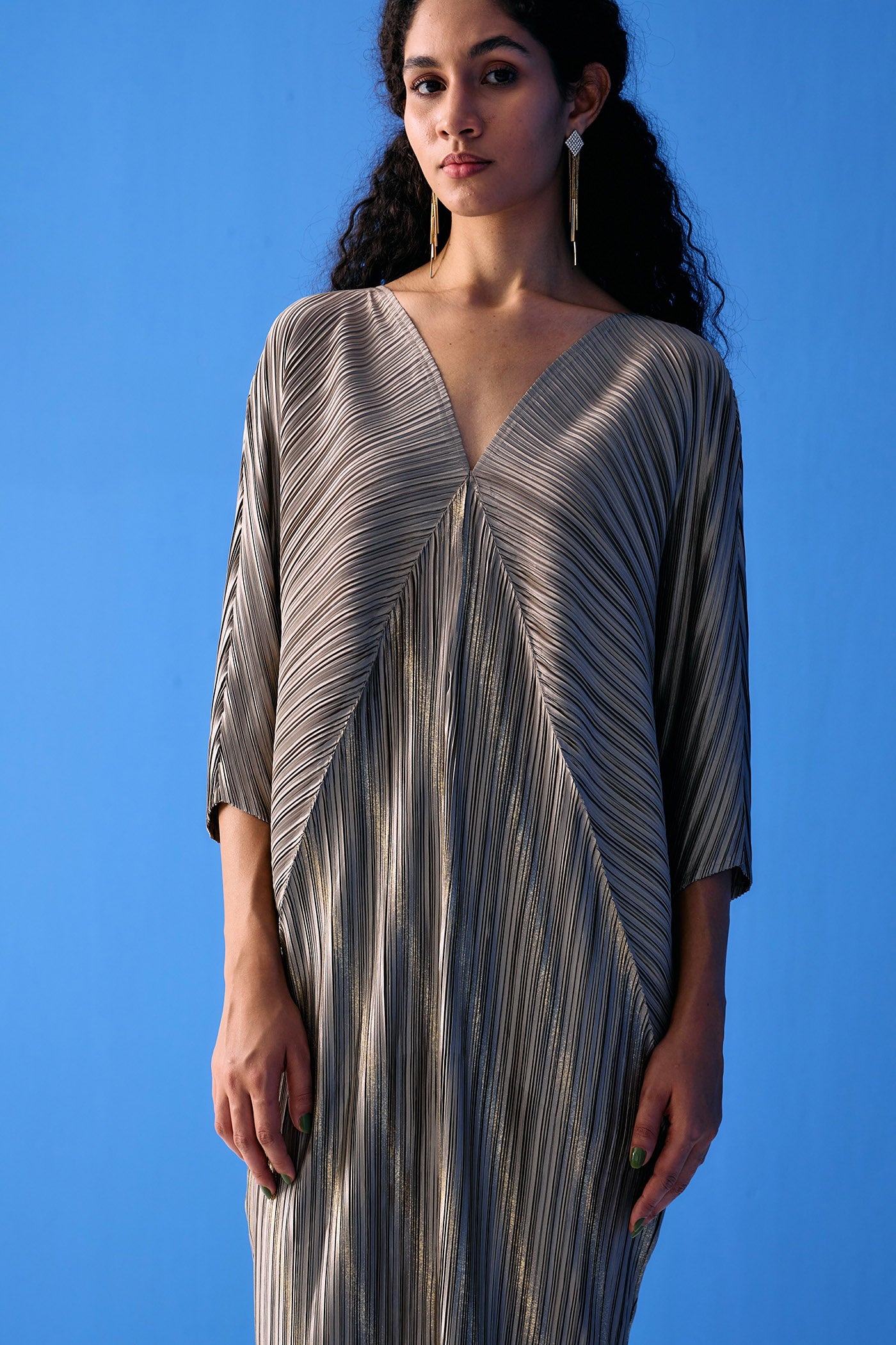 GOLD TWO TONE METALLIC DRAPE DRESS