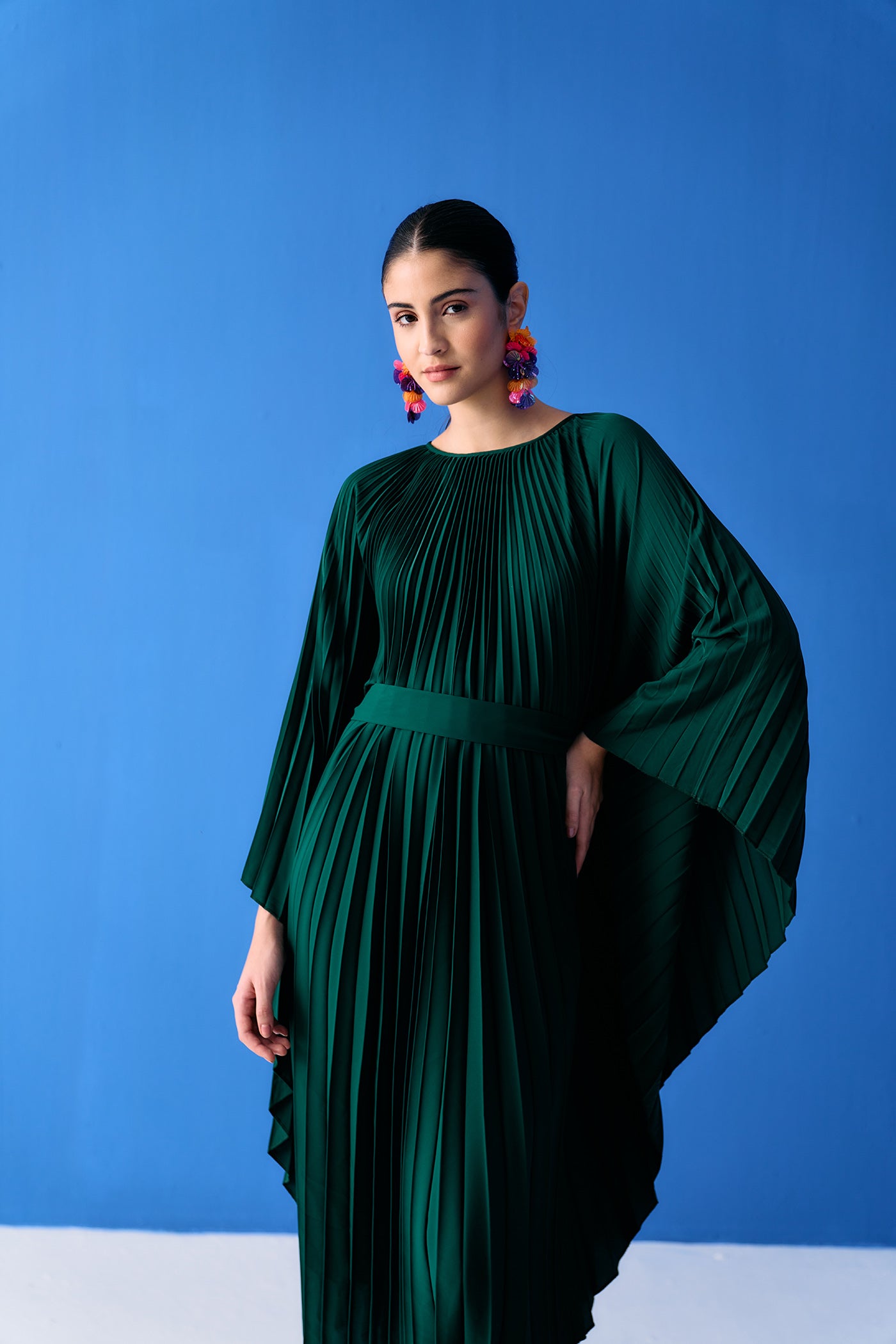 GREEN PLEATED CAPE