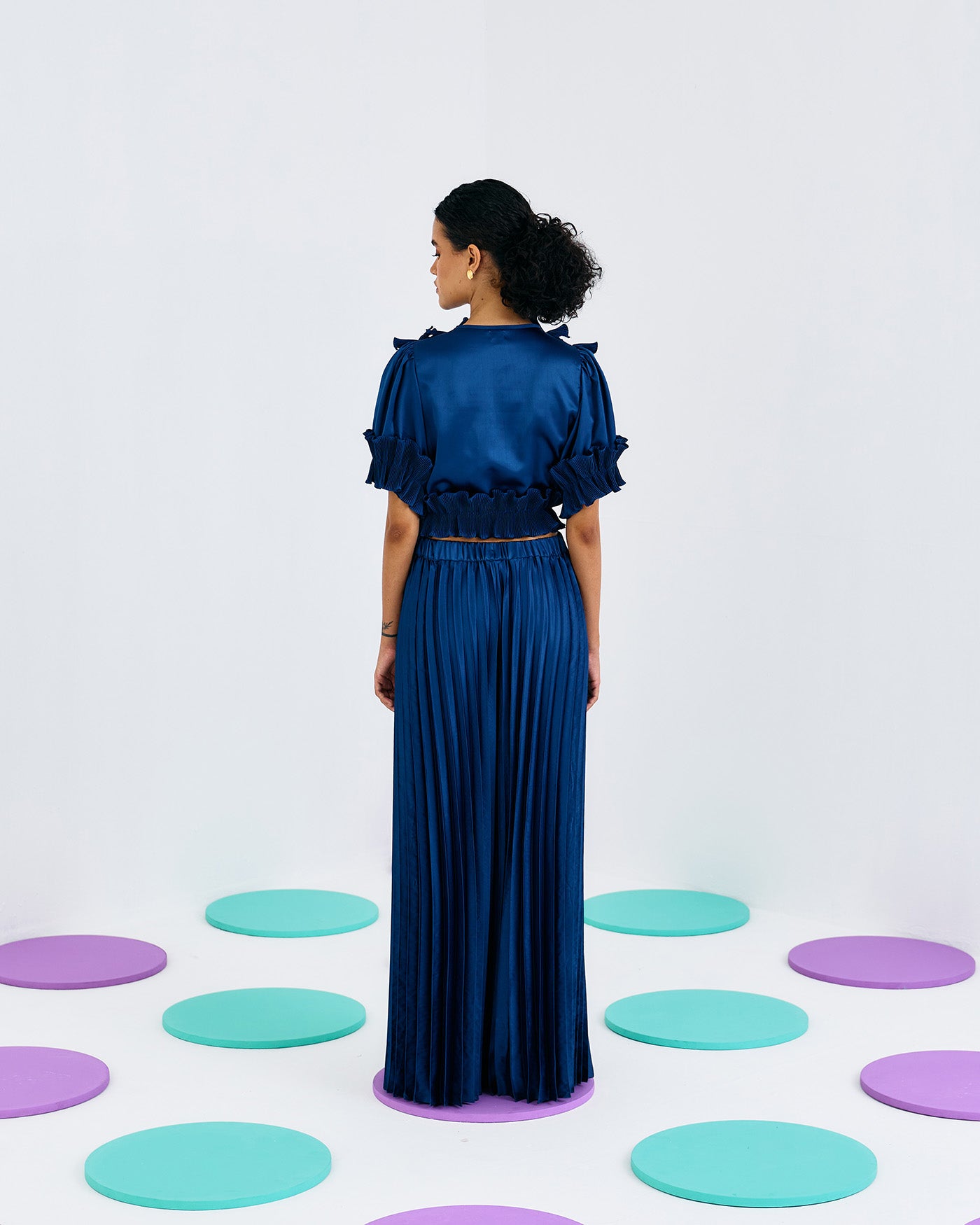 BLUE SHARARA PLEATED PANT