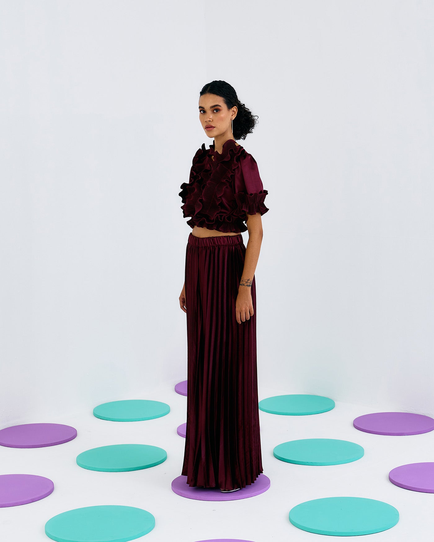 MAROON SHARARA PLEATED PANT