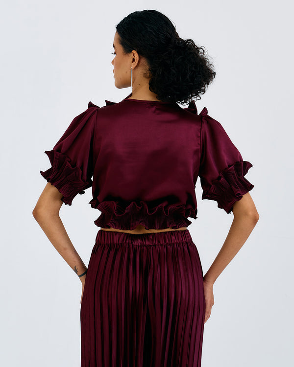 MAROON FRILL PLEATED TOP