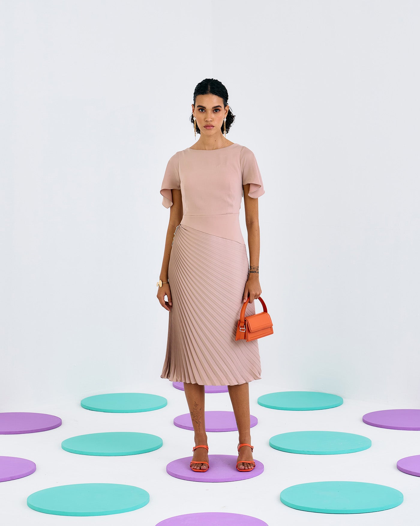 BEIGE TIMELESS PLEATED DRESS