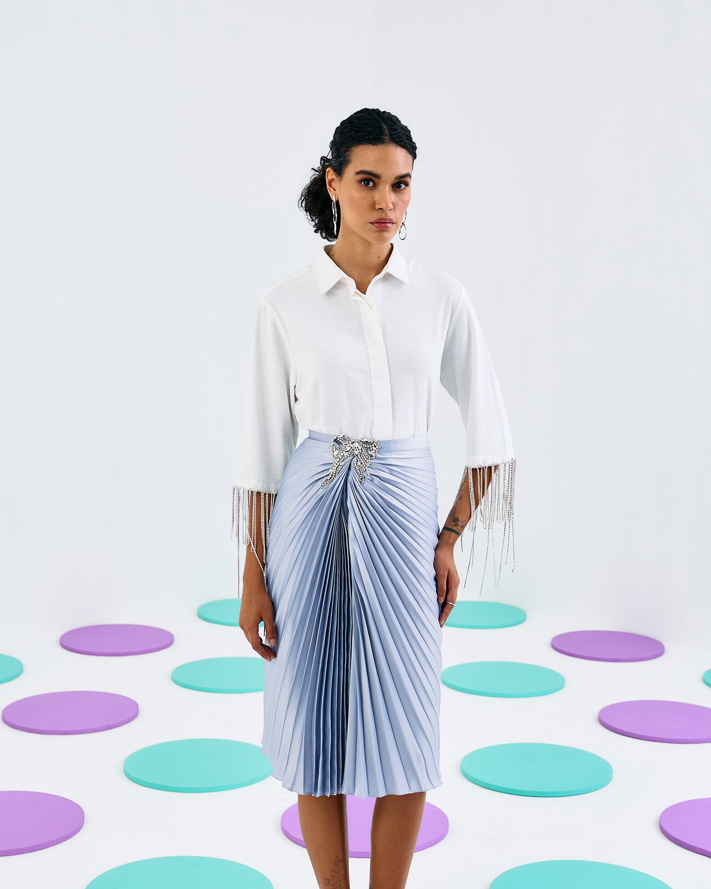 SILVER FORVER PLEATED SKIRT