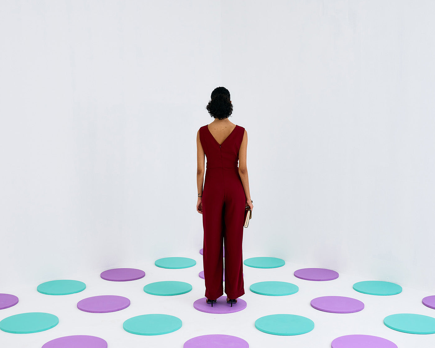 MAROON PLEATED SOFTNET & CREPE JUMPSUIT