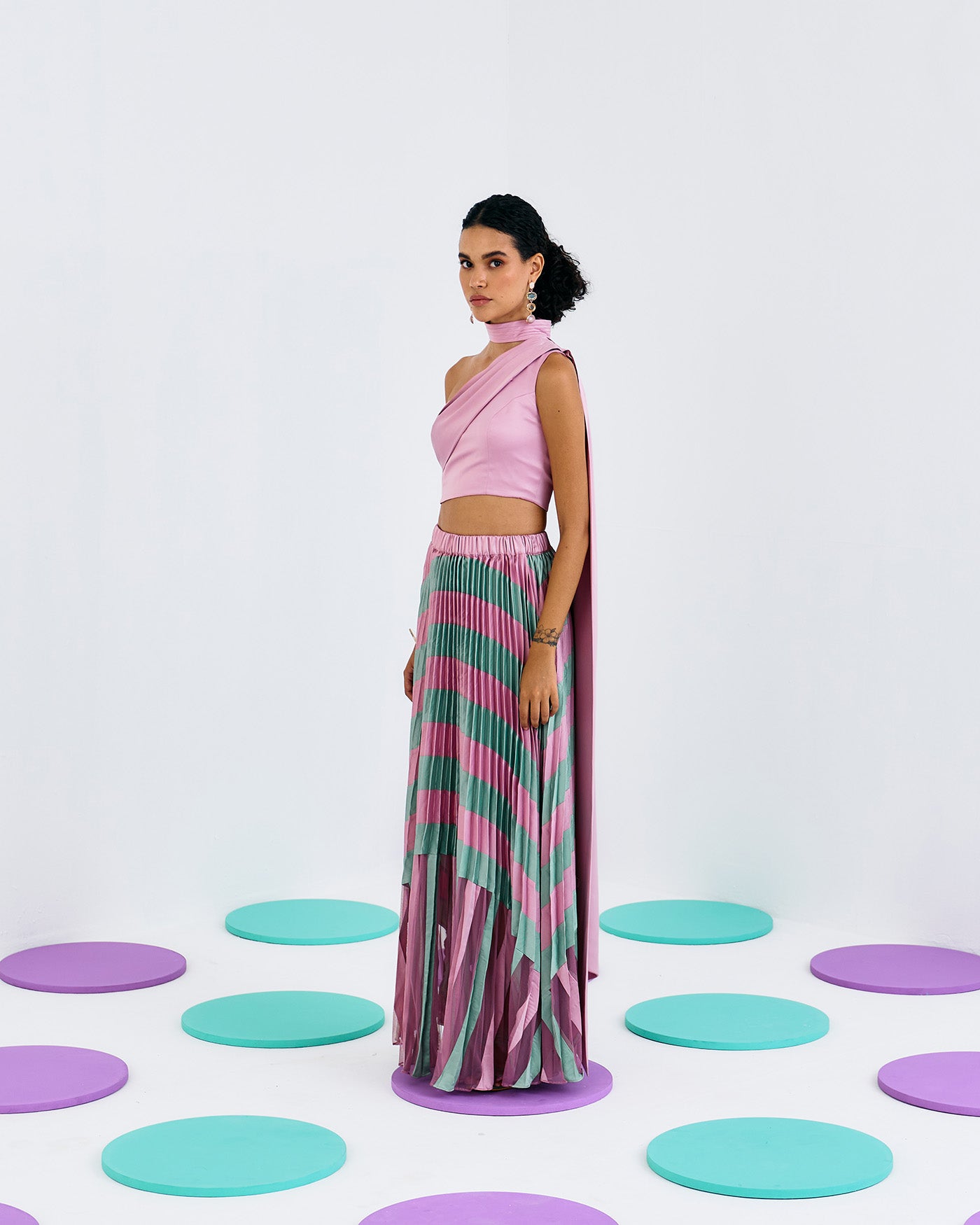 PINK ONE SHOULDER PLEATED DRAPE TOP