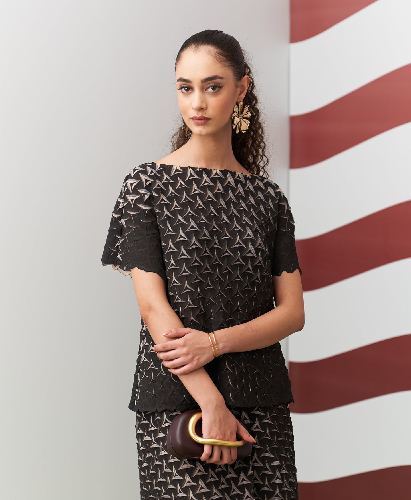 BEIGE BLACK ALTO SKIRT SET