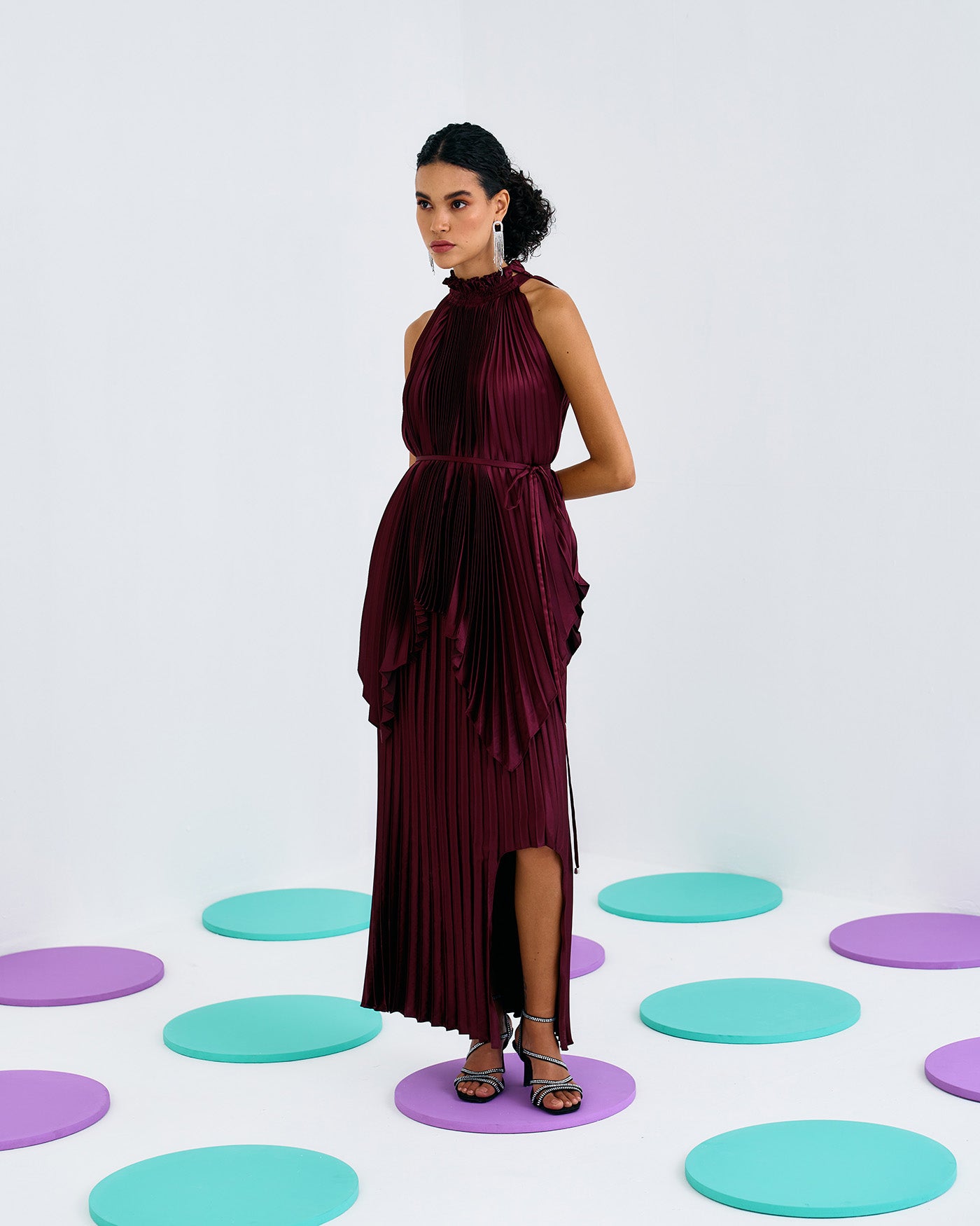 MAROON PLEATED MERMAID SKIRT