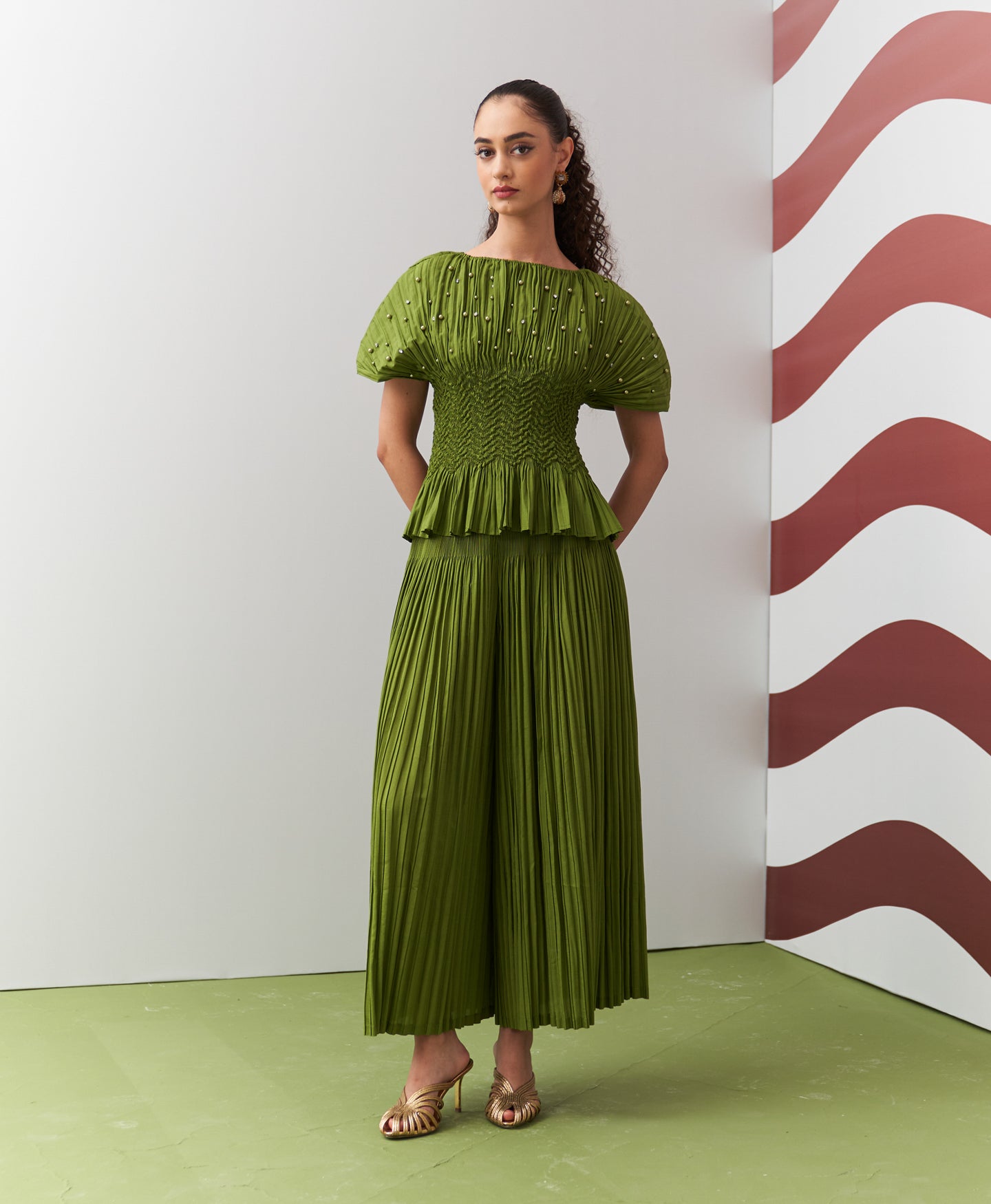 LIME GREEN WEAVA COORD SET