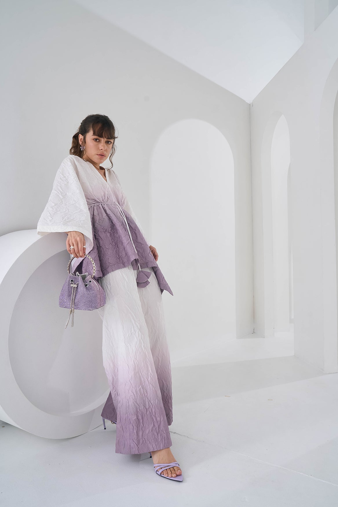 MAUVE GREY OMBRE CRUSHED COORD SET