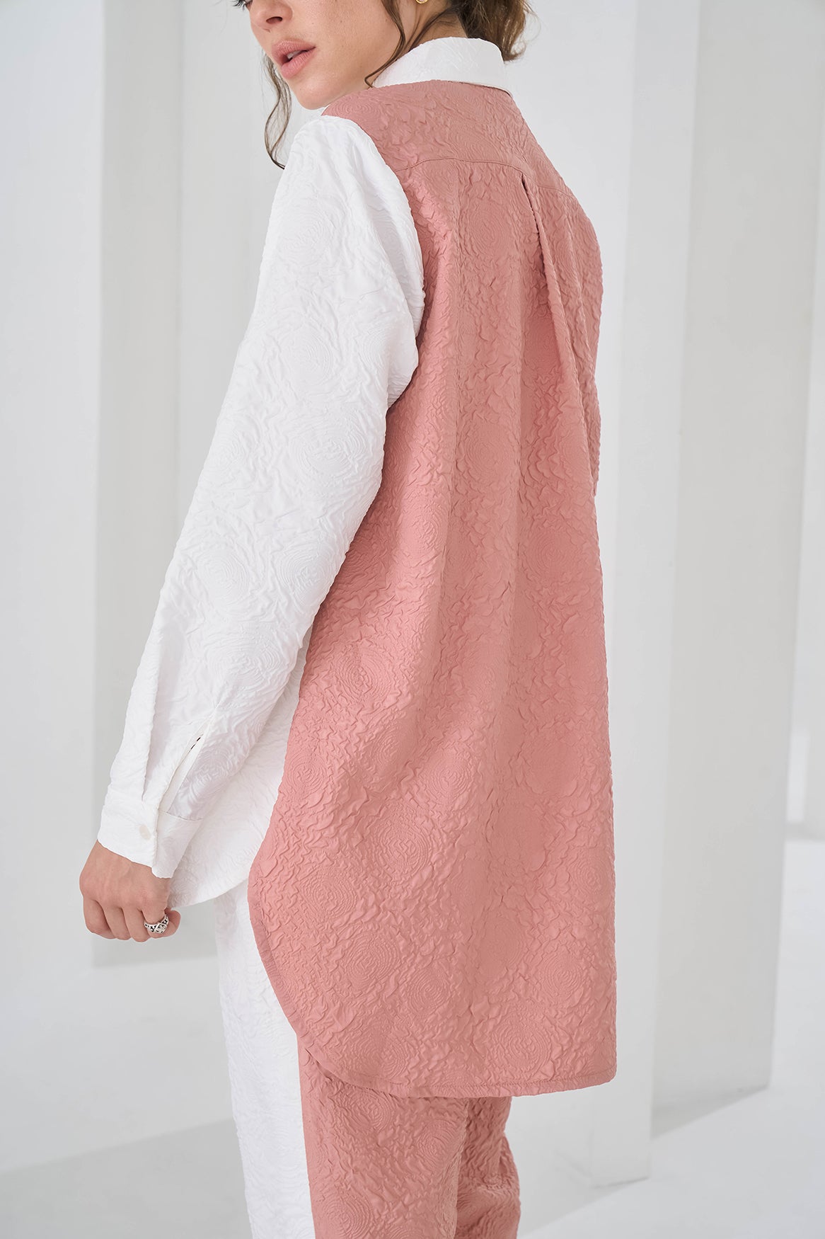 PINK WHITE COLORBLOCK CRUSHED COORD SET