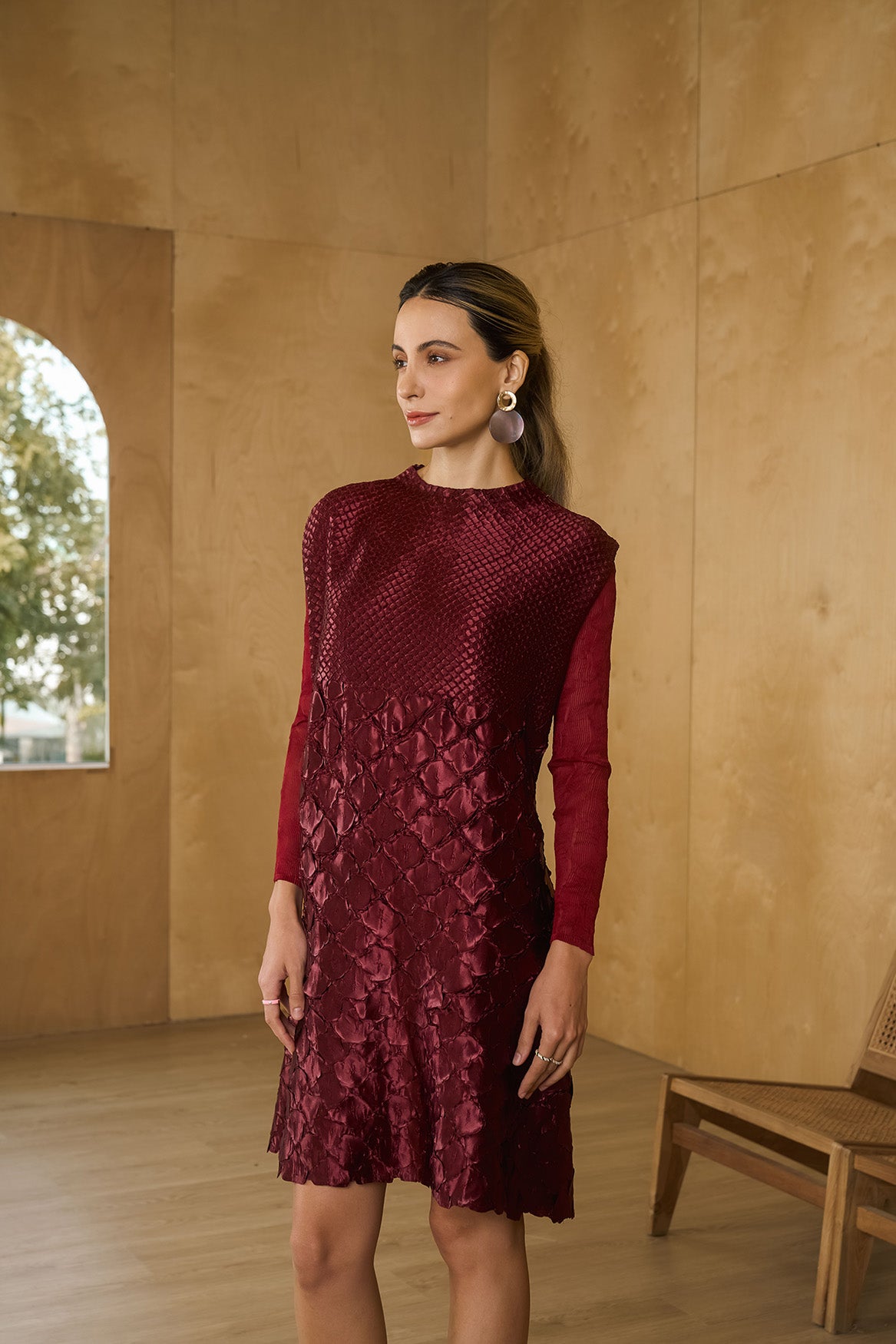 MAROON MERMAID TEXTURED DRESS