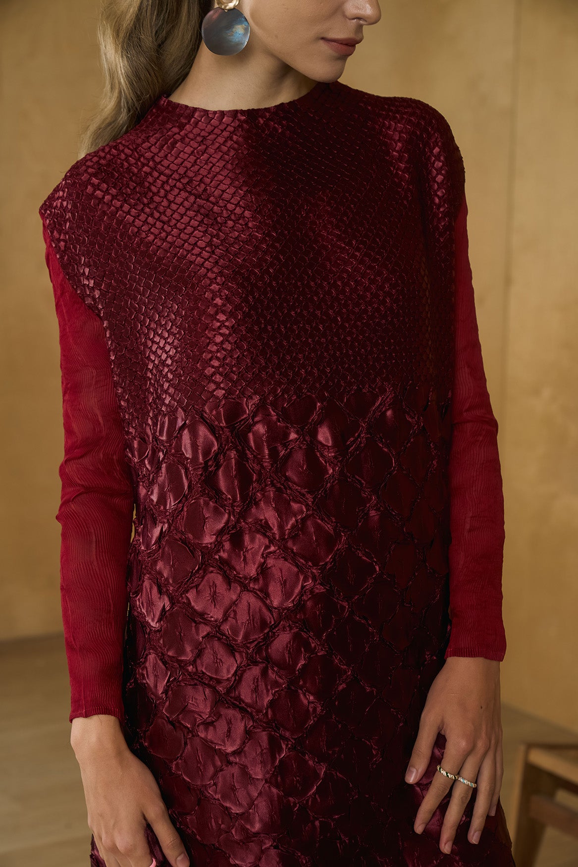 MAROON MERMAID TEXTURED DRESS