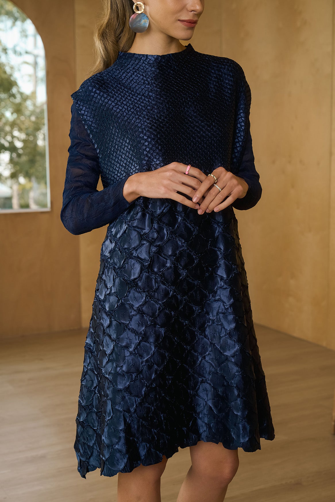 BLUE MERMAID TEXTURED DRESS