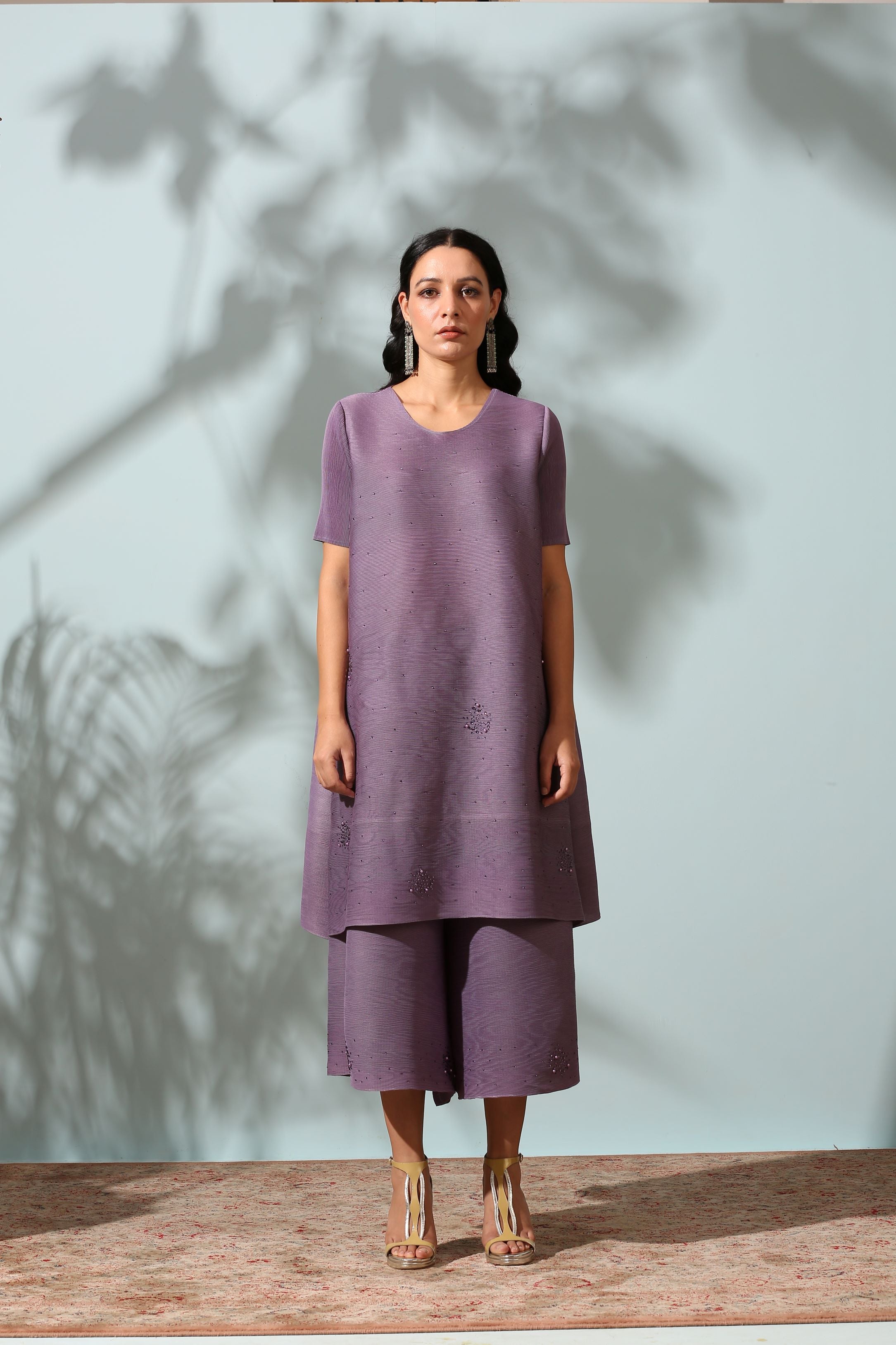 PURPLE EMBROIDED KURTI SET