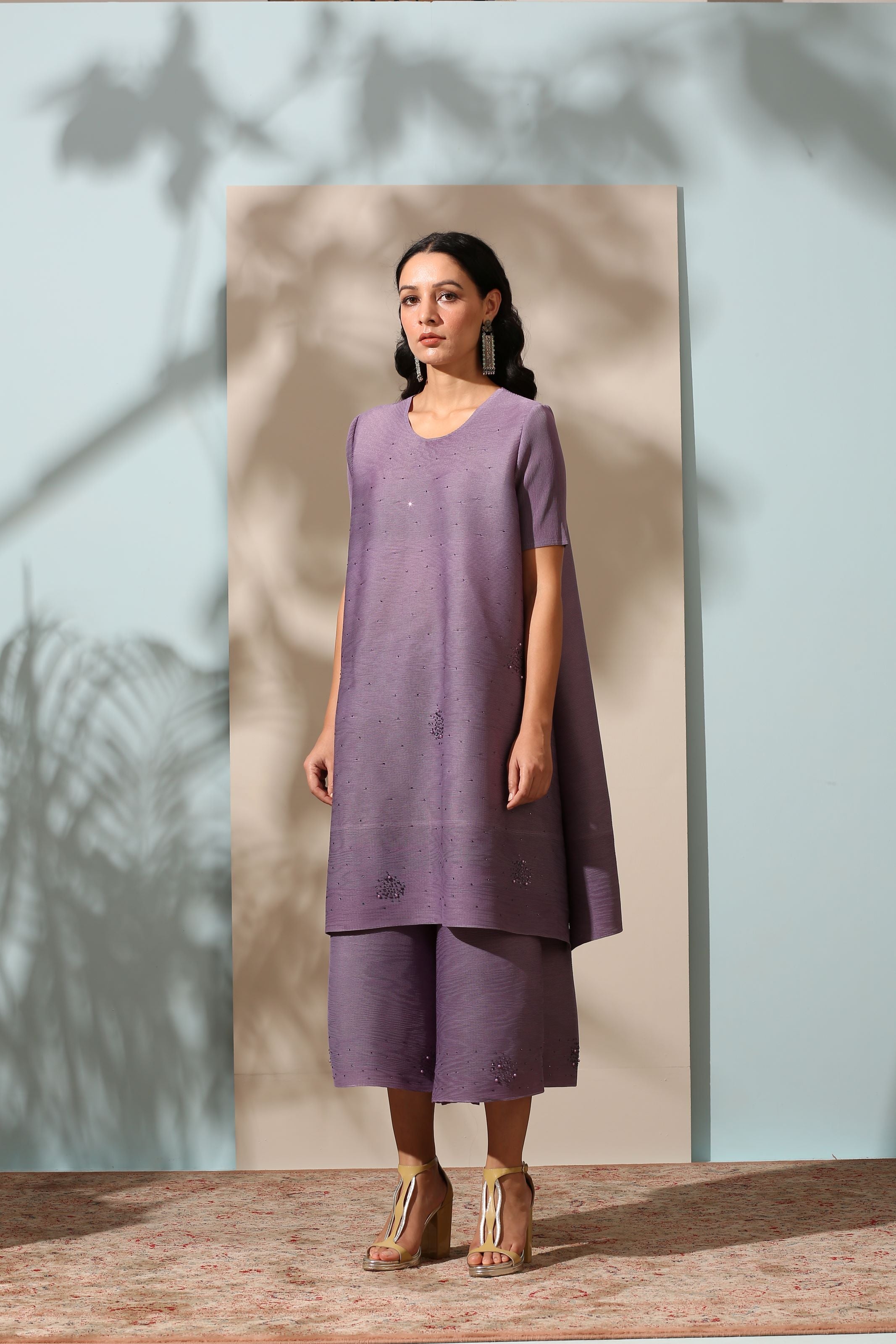 PURPLE EMBROIDED KURTI SET