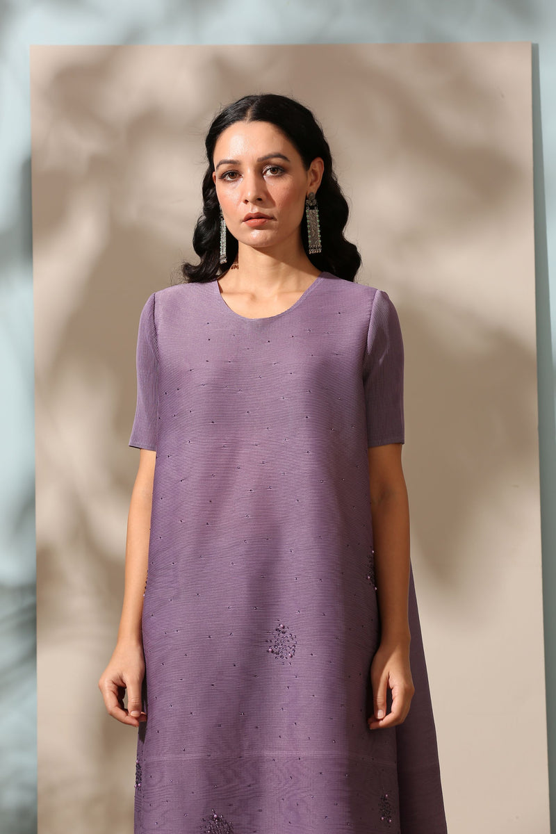 PURPLE EMBROIDED KURTI SET