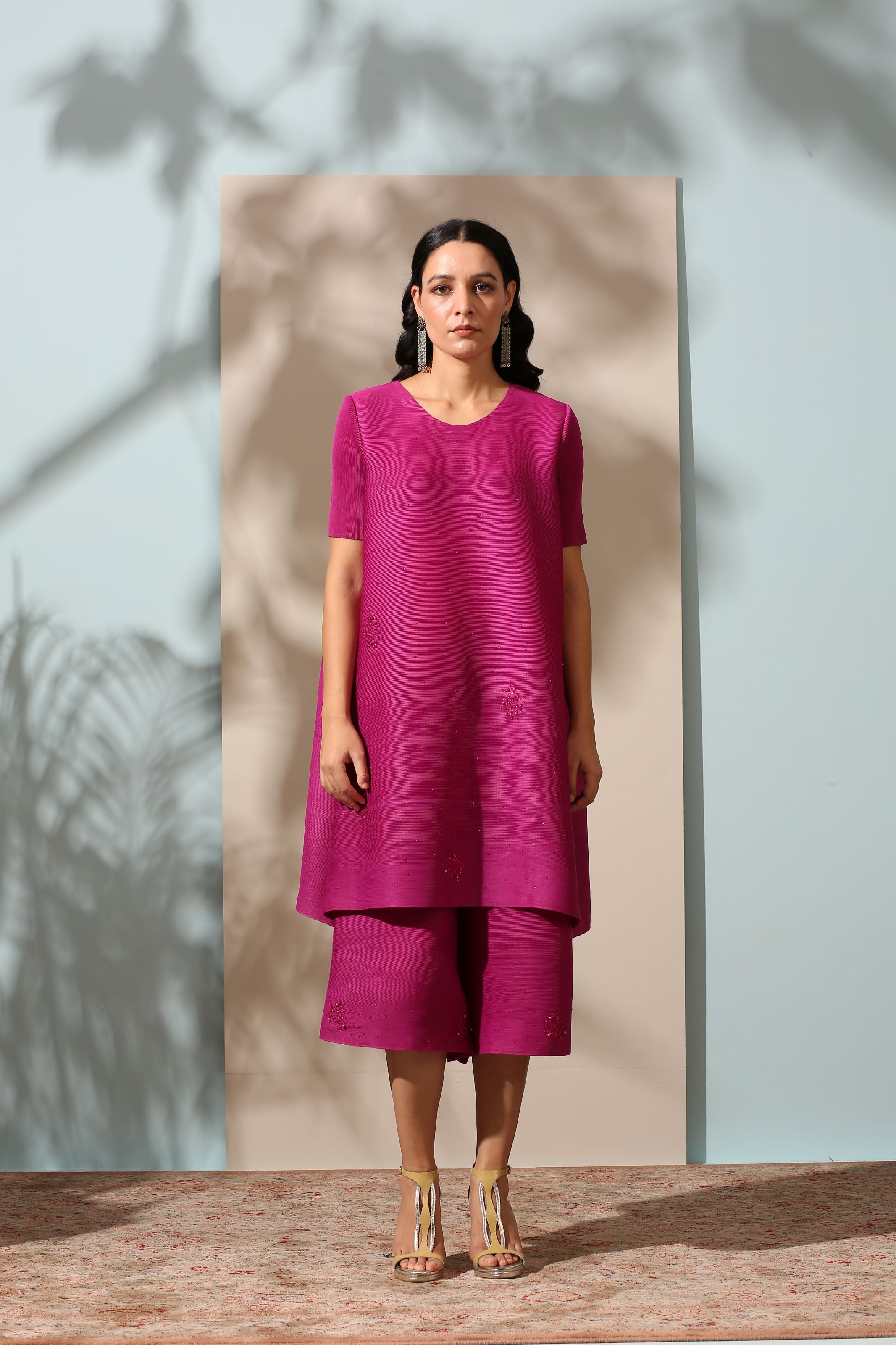 FUSCIA EMBROIDED KURTI SET