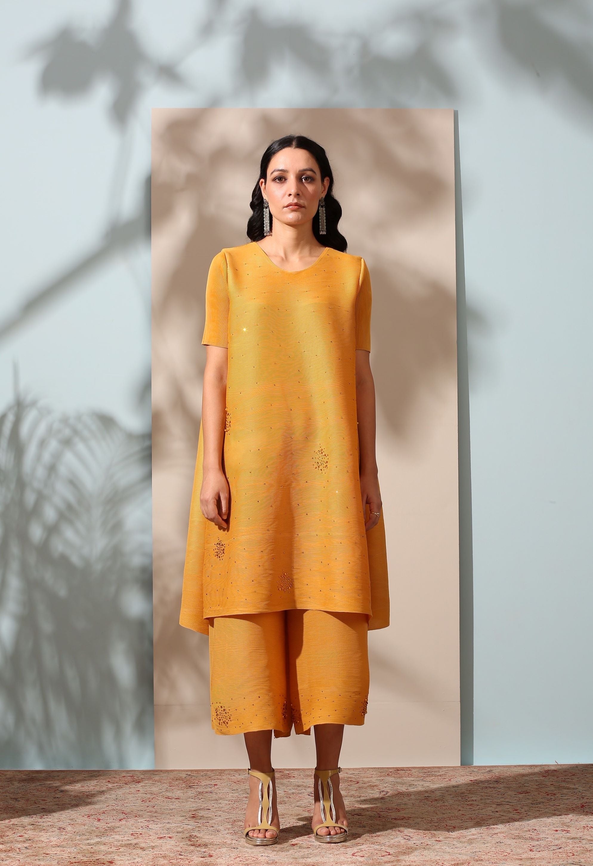 MUSTARD EMBROIDED KURTI SET