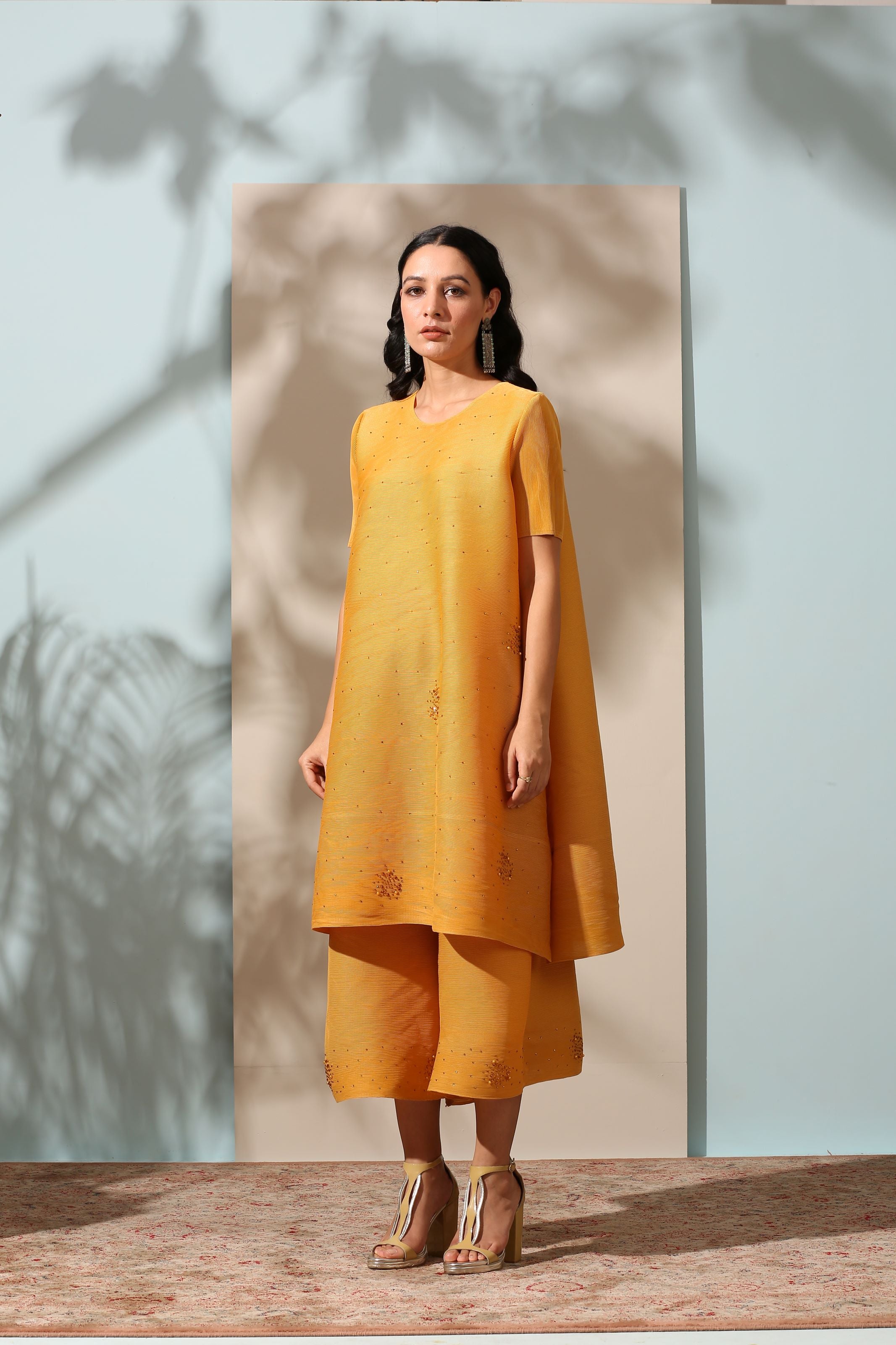 MUSTARD EMBROIDED KURTI SET