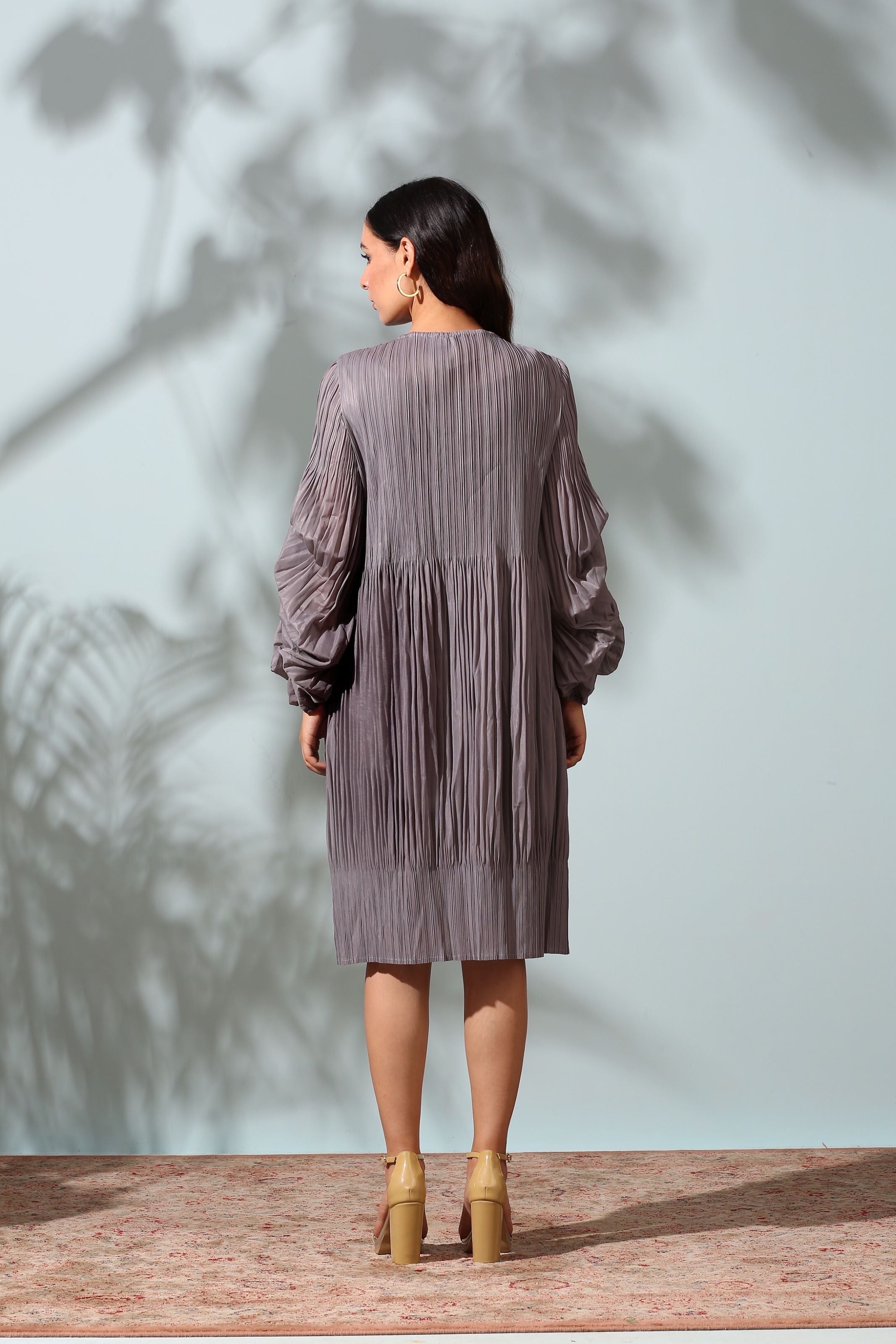 GREY PLEATED FLAIR DRESS