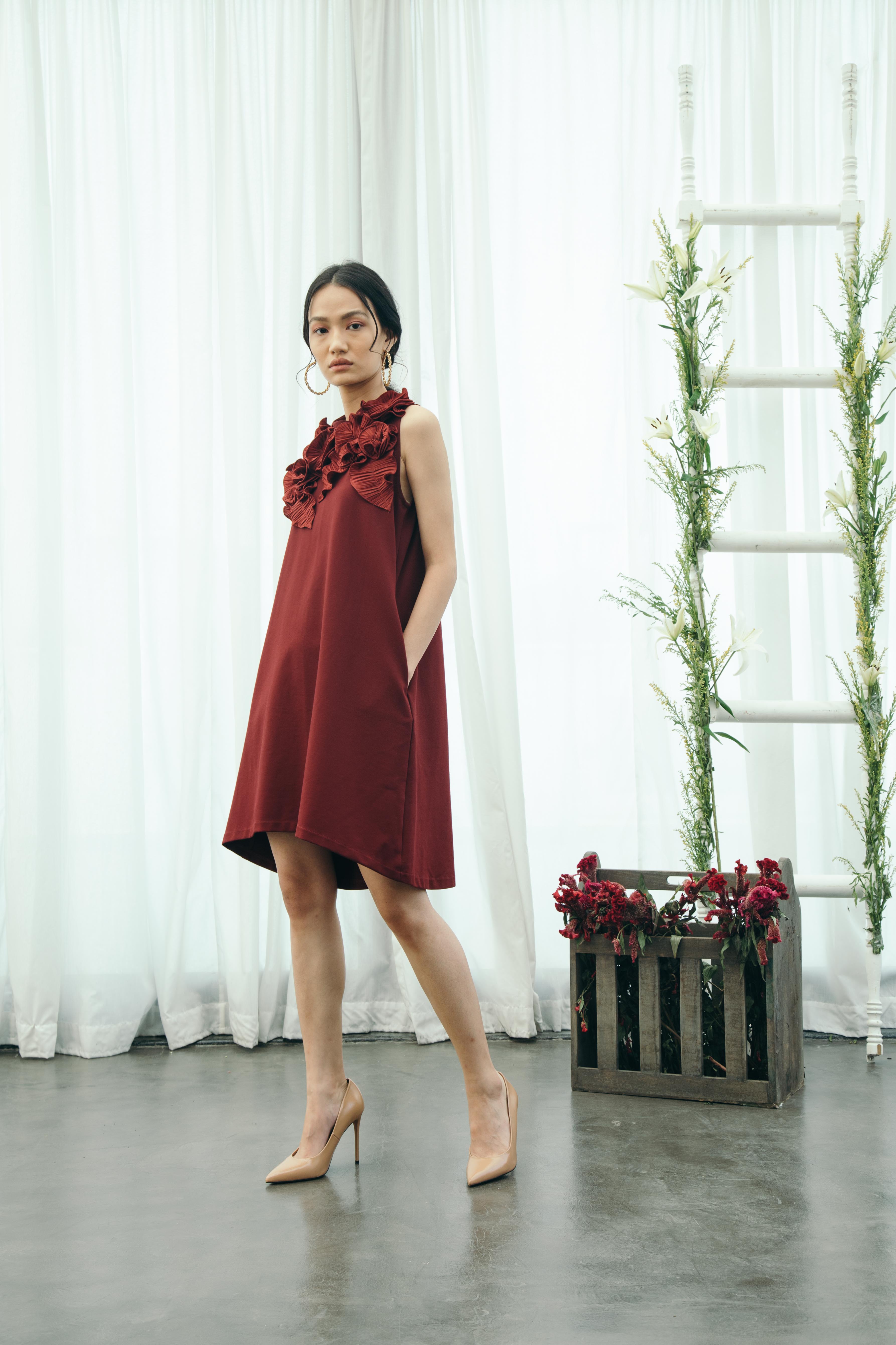 MAROON FLOWER DRESS