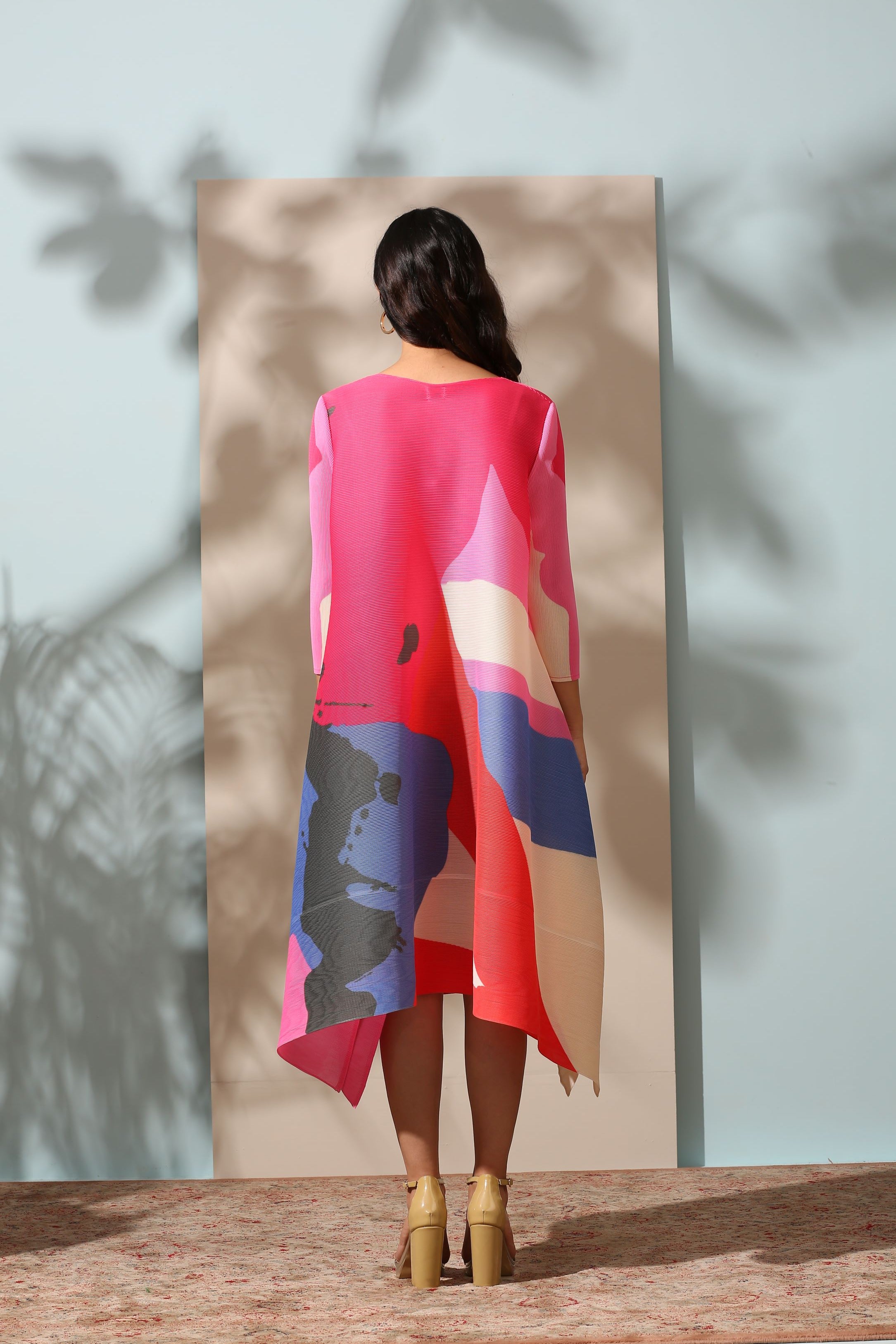 RED SPLASH PRINT PLEATED DRESS