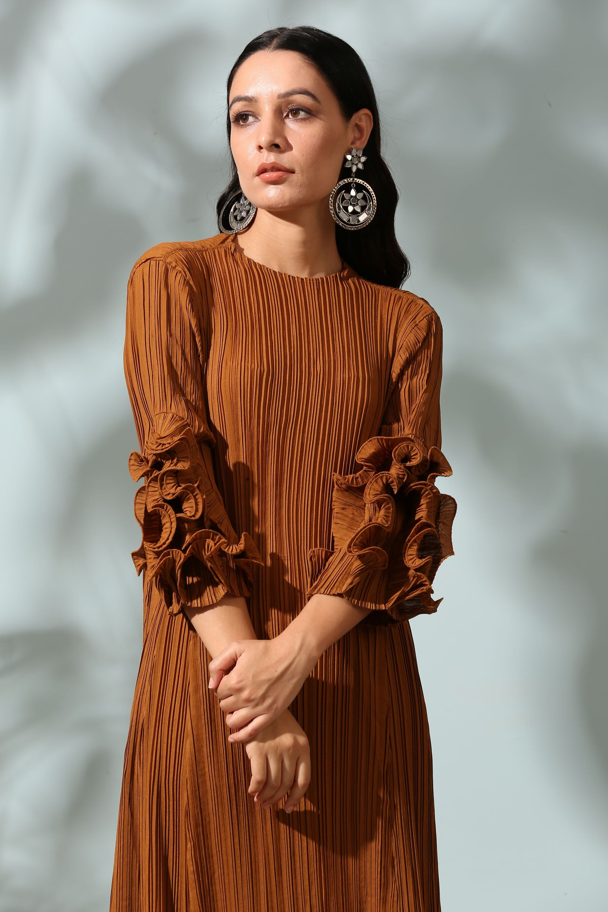 MUSTARD FRILL EDGE DRESS