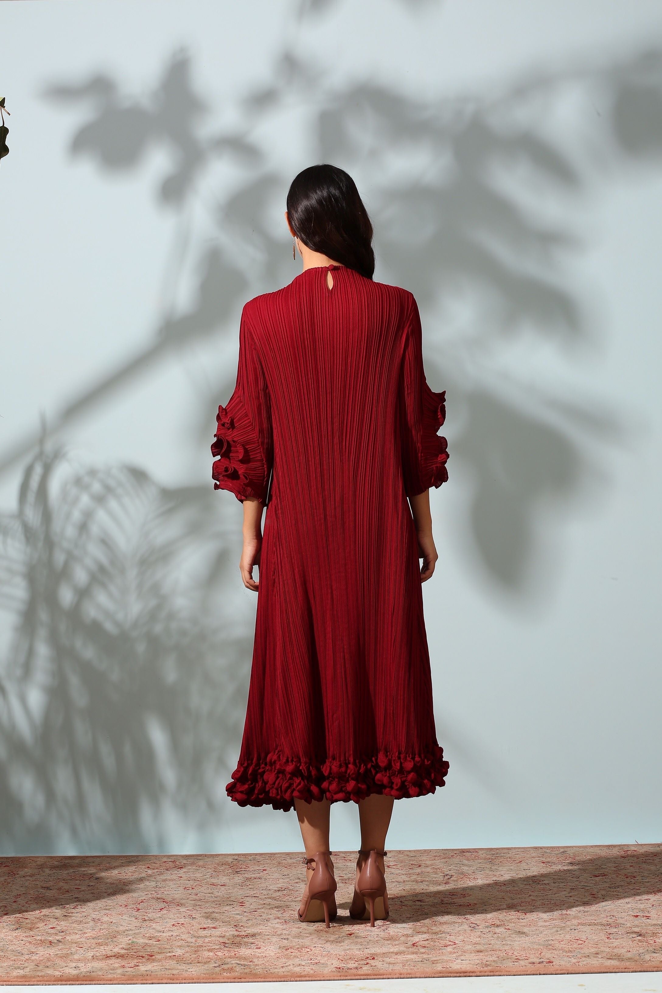 MAROON FRILL EDGE DRESS