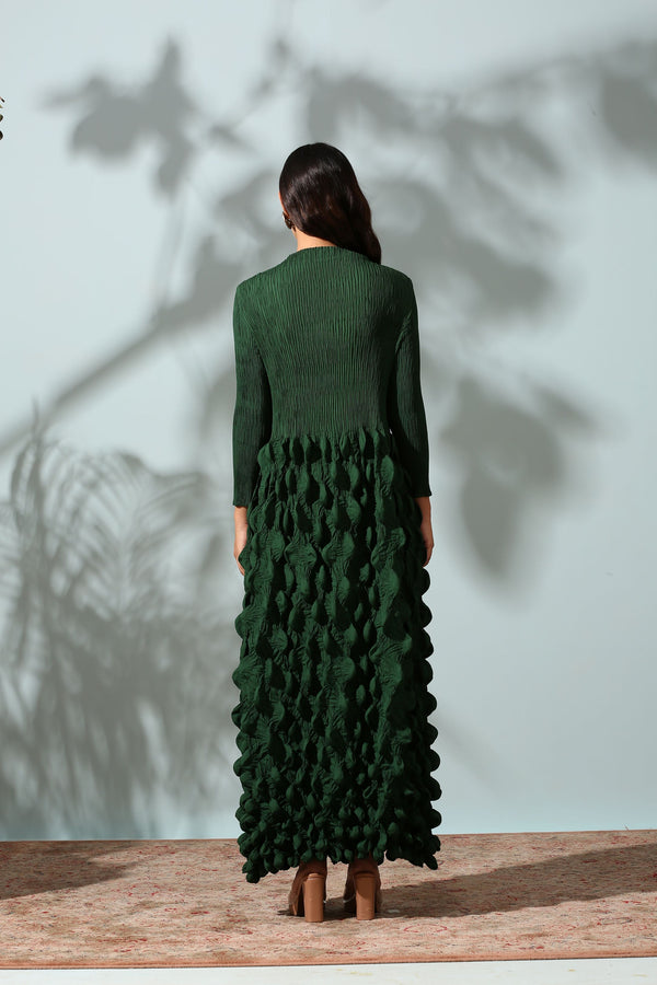 GREEN CRUSHED DRESS WITH BELT