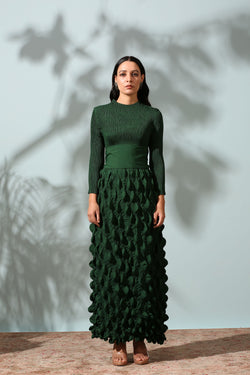 GREEN CRUSHED DRESS WITH BELT