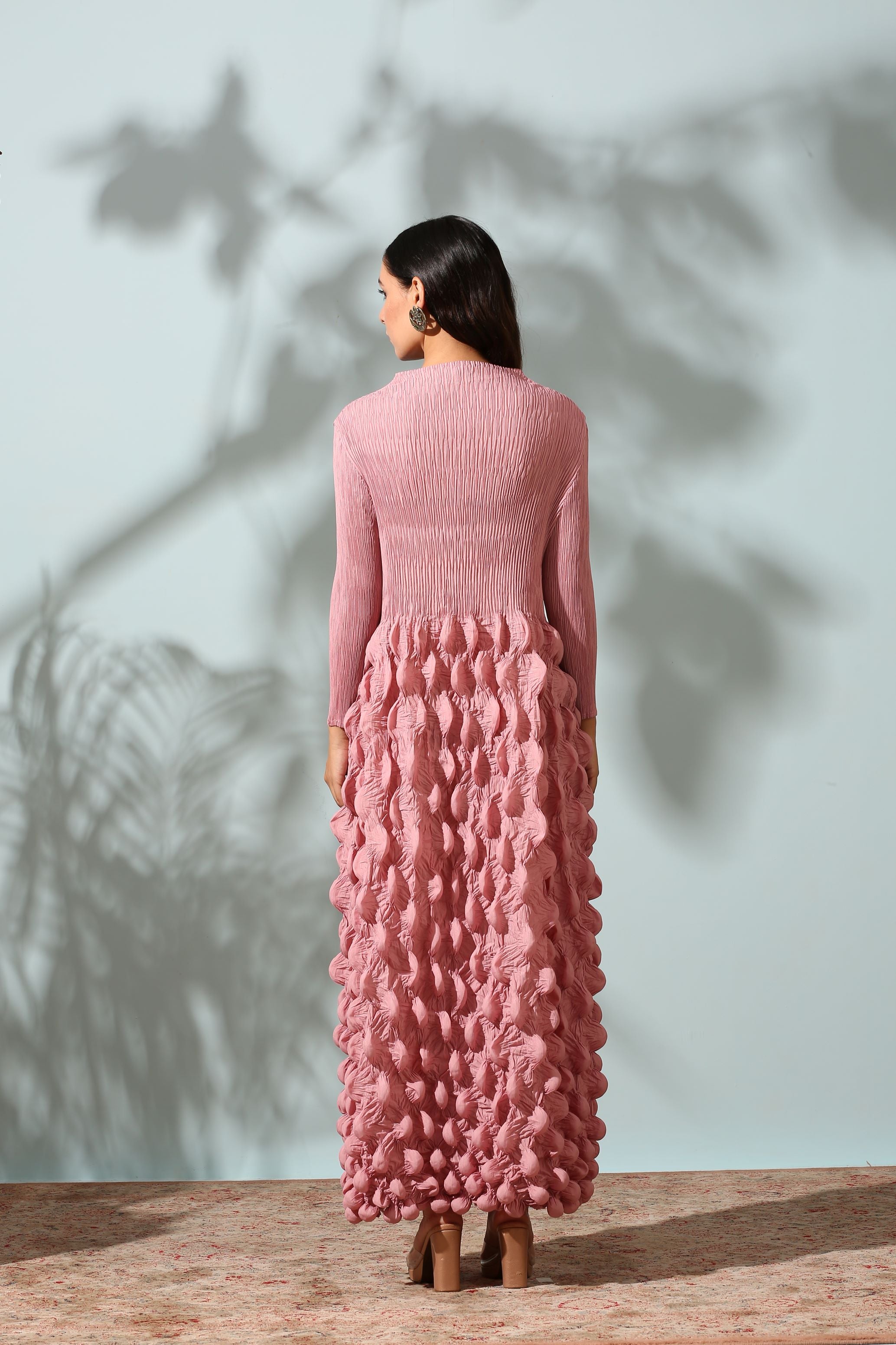 PINK CRUSHED DRESS WITH BELT