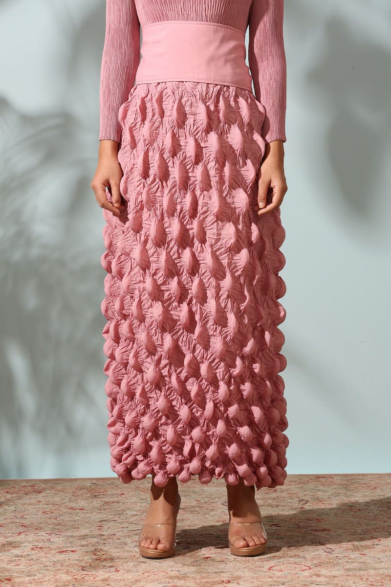 PINK CRUSHED DRESS WITH BELT