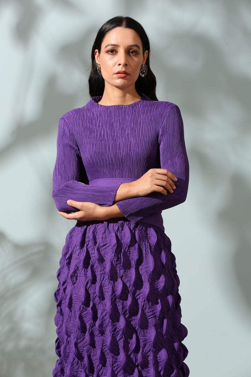 PURPLE CRUSHED DRESS WITH BELT