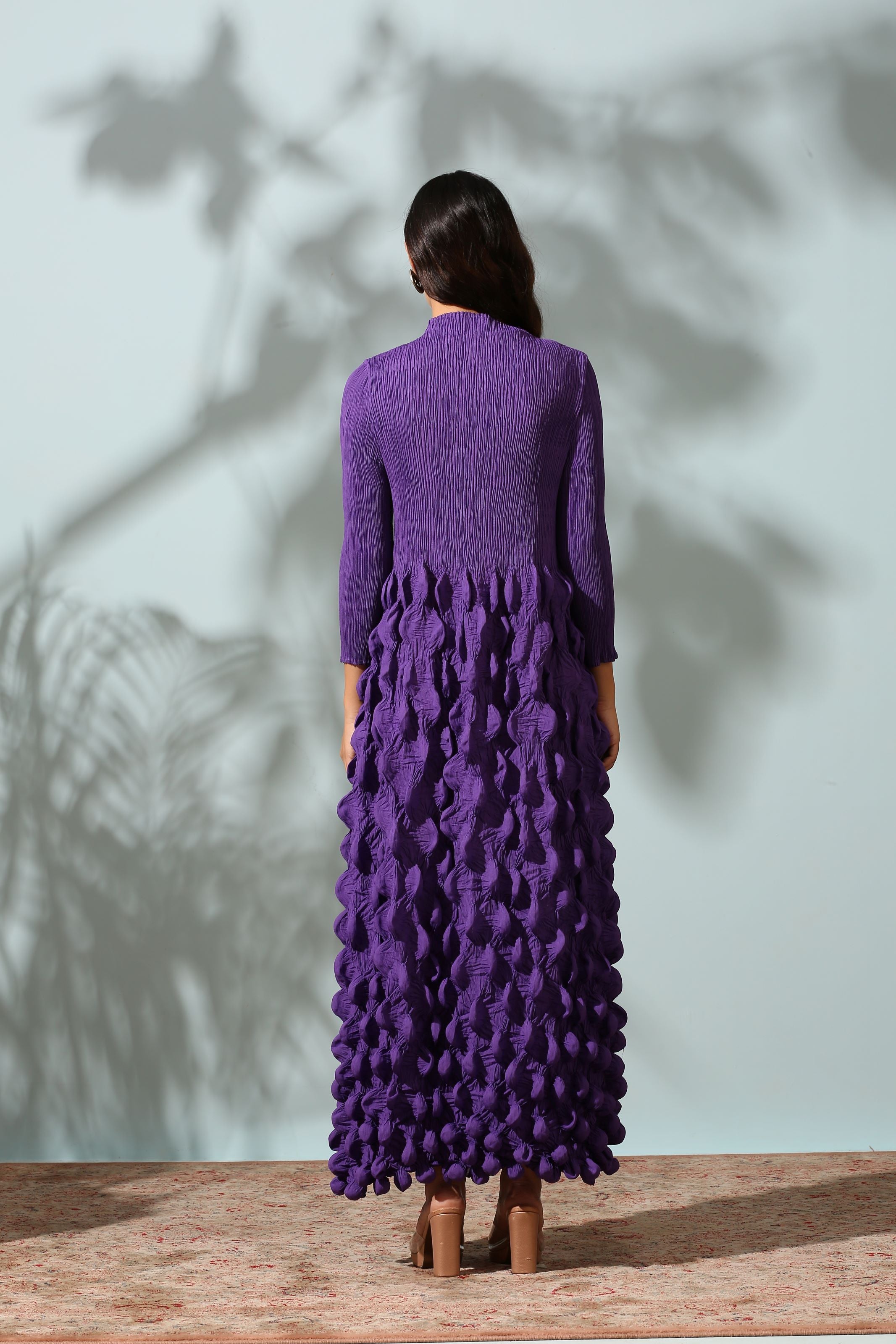 PURPLE CRUSHED DRESS WITH BELT