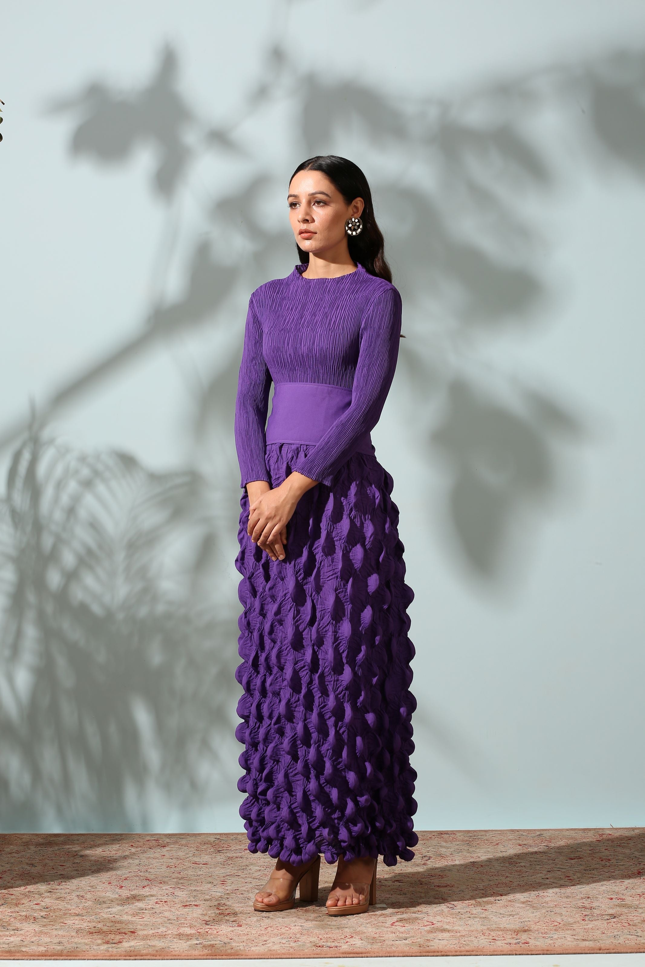 PURPLE CRUSHED DRESS WITH BELT