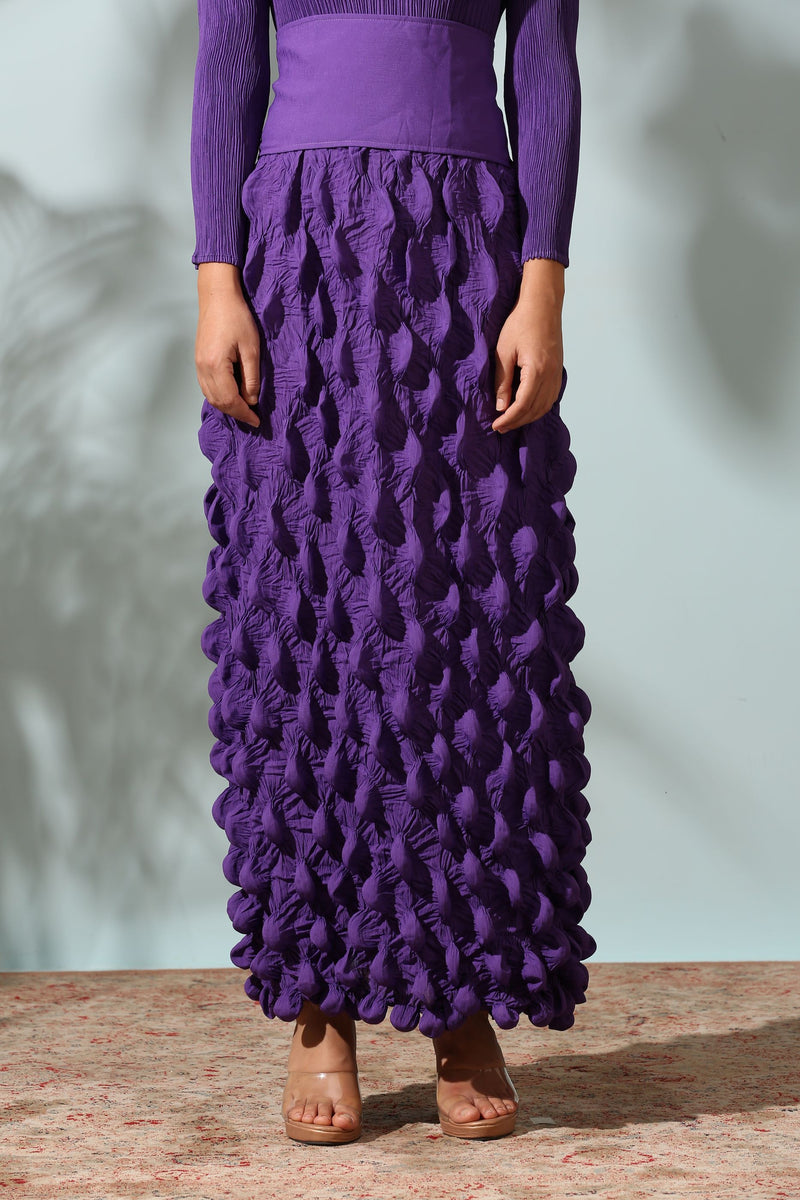 PURPLE CRUSHED DRESS WITH BELT