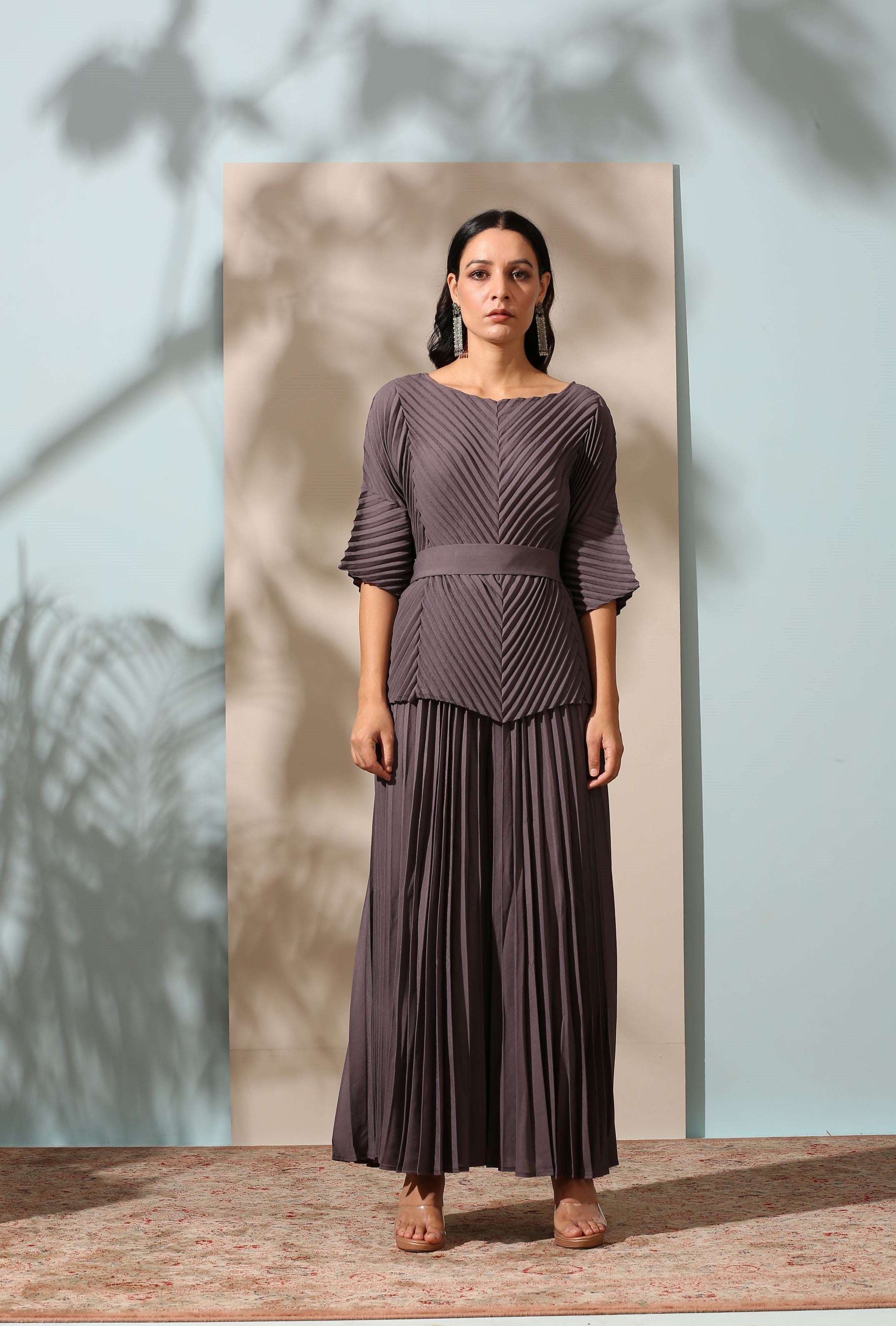 MAUVE GREY SHARARA SET