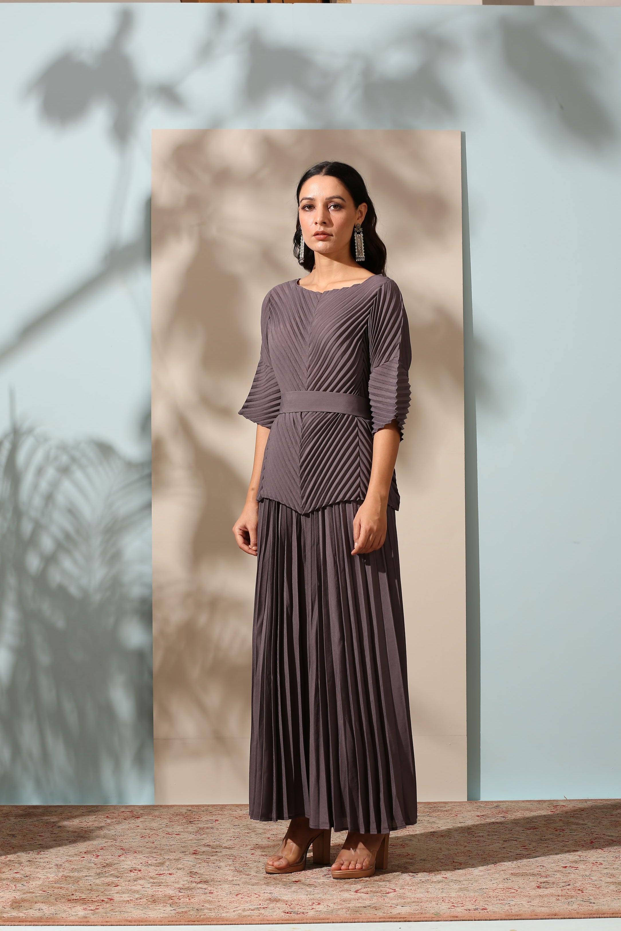 MAUVE GREY SHARARA SET