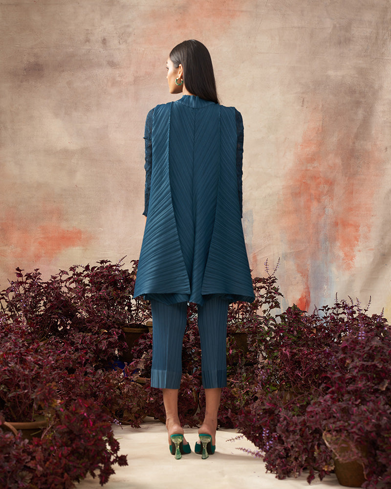 BOTTLE GREEN CRUSHED SLEEVES KURTI SET