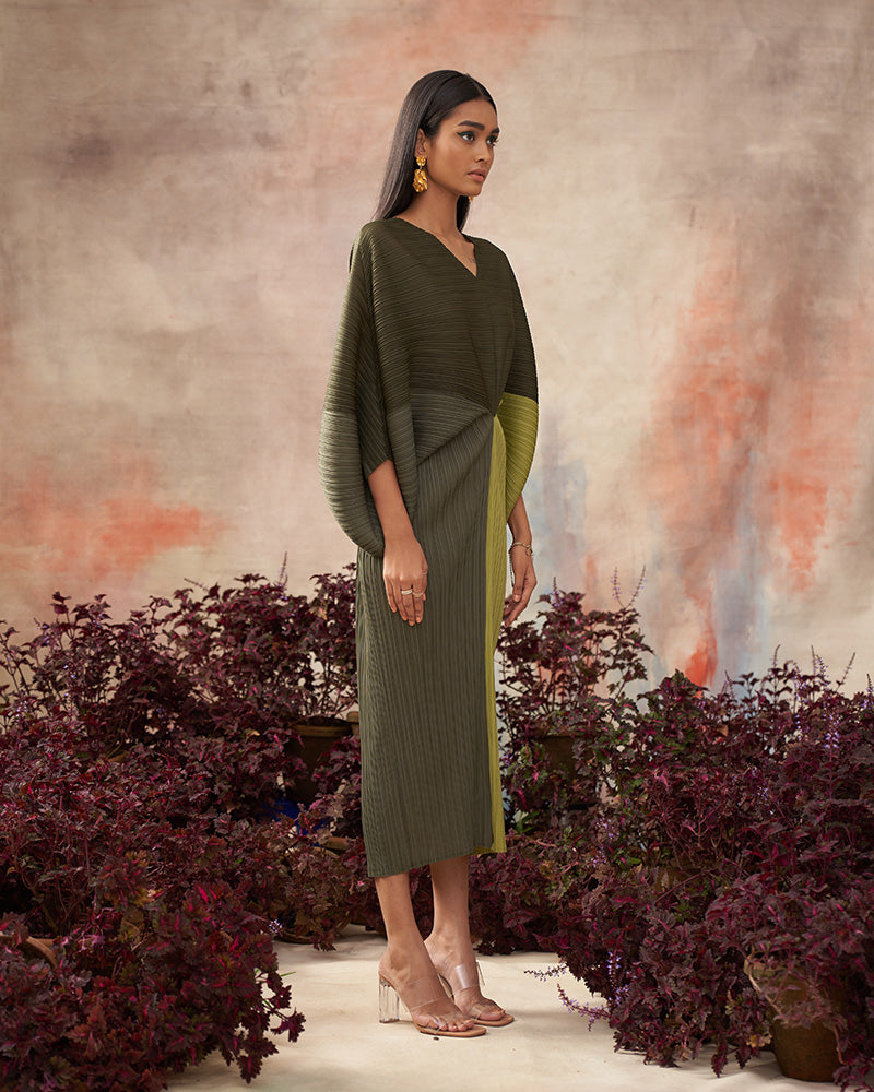 GREEN COLORBLOCK PLZZ MAXI DRESS