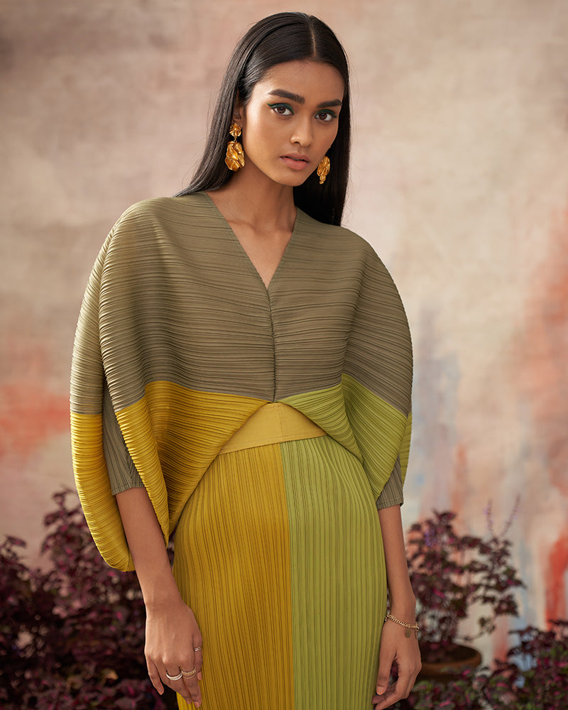 LIME GREEN COLORBLOCK PLZZ MAXI DRESS