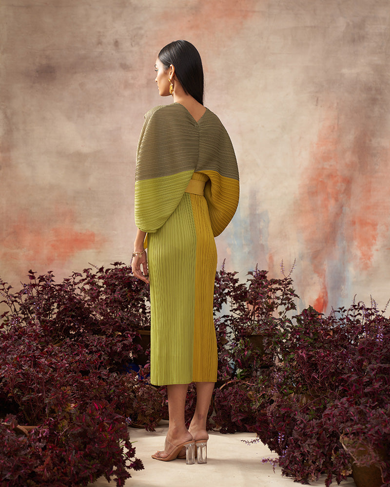 LIME GREEN COLORBLOCK PLZZ MAXI DRESS