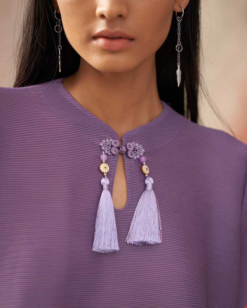 PURPLE MANDARIN TASSEL KURTI SET