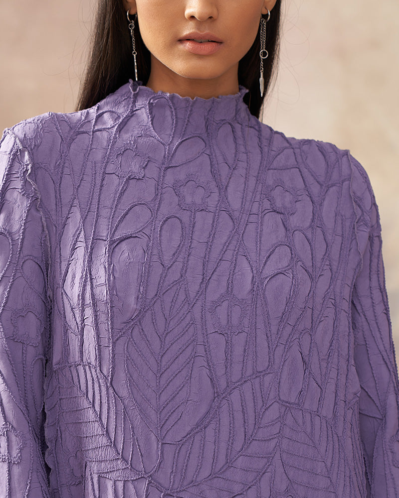 PURPLE TROPICAL TEXTURED DRESS