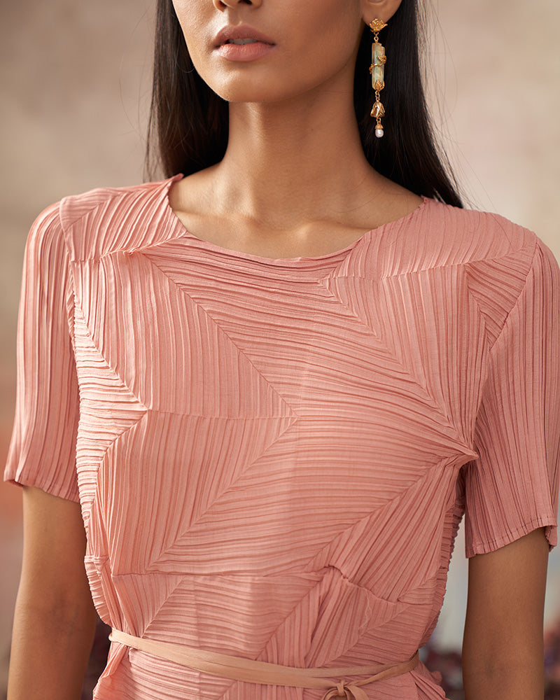 PEACH CRUSHED TEXTURED DRESS